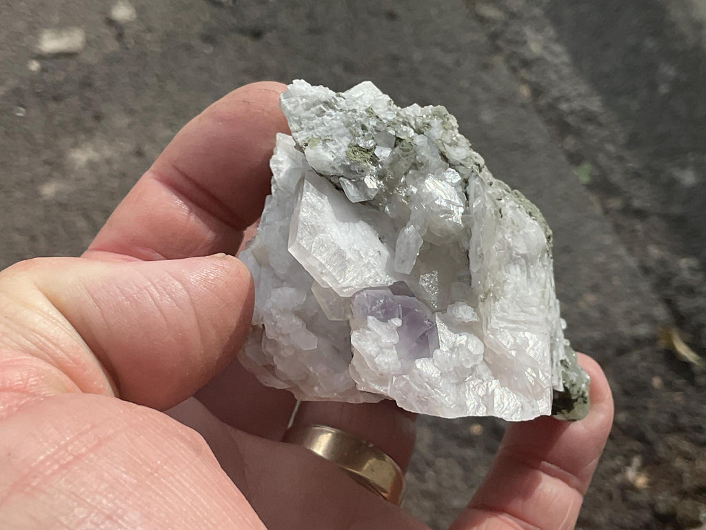 138g Hexagonal Flat Calcite on Chlorite Included Quartz Specimen C