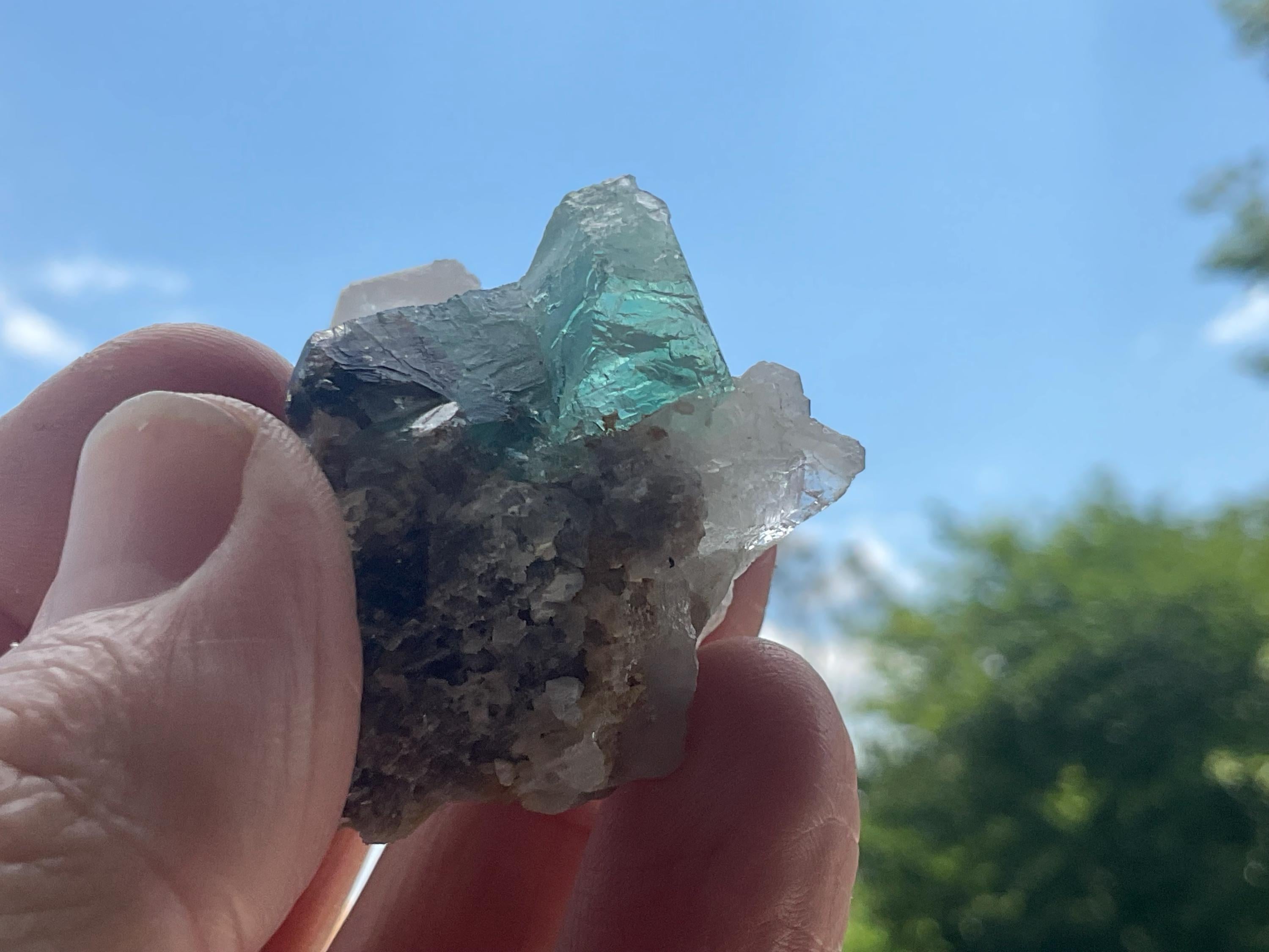 52g Etched Photochromic Fluorite on Clear Candle Quartz Cluster from the Erongo Mountains, Namibia