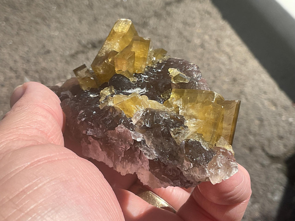 162g Tabular Golden Baryte on Botryoidal Fluorite Specimen 3A from Jiangxi