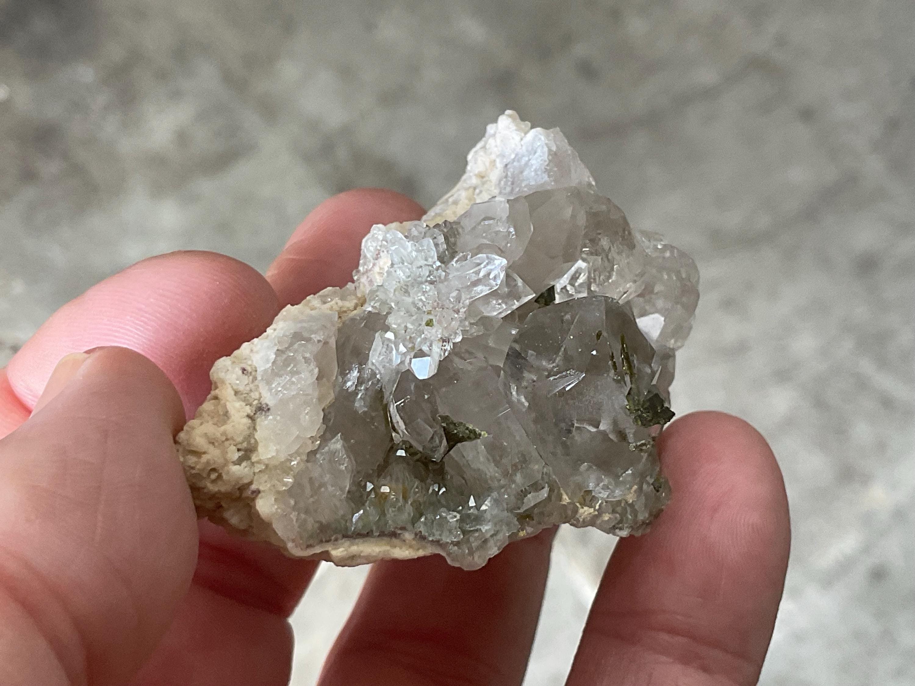 64g Epidote in Water Clear Quartz Cluster