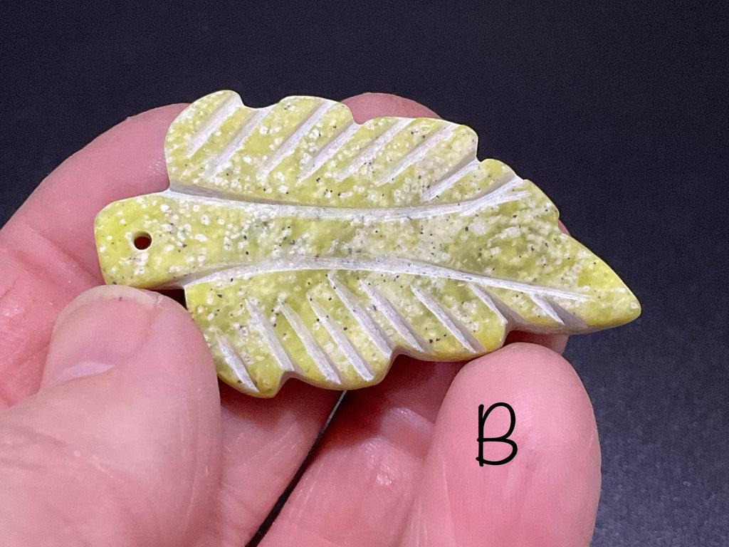 Lime Green Pakistan Asterite Drilled Leaf Pendant Group 4