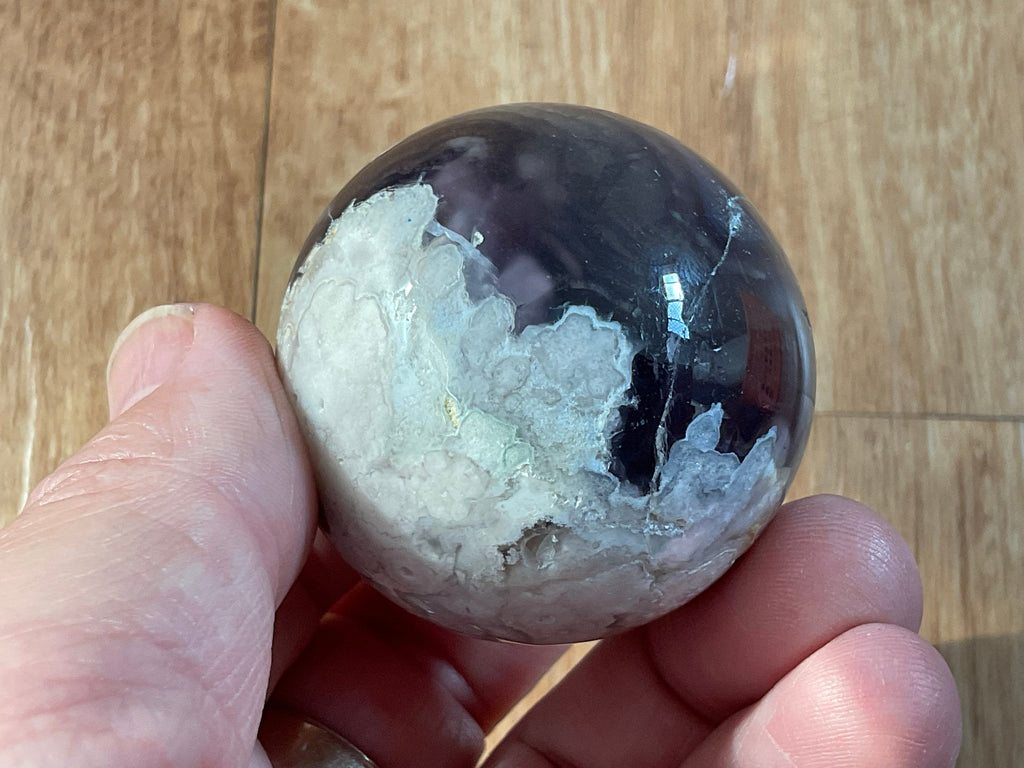124g Black Flower Agate Sphere 1A