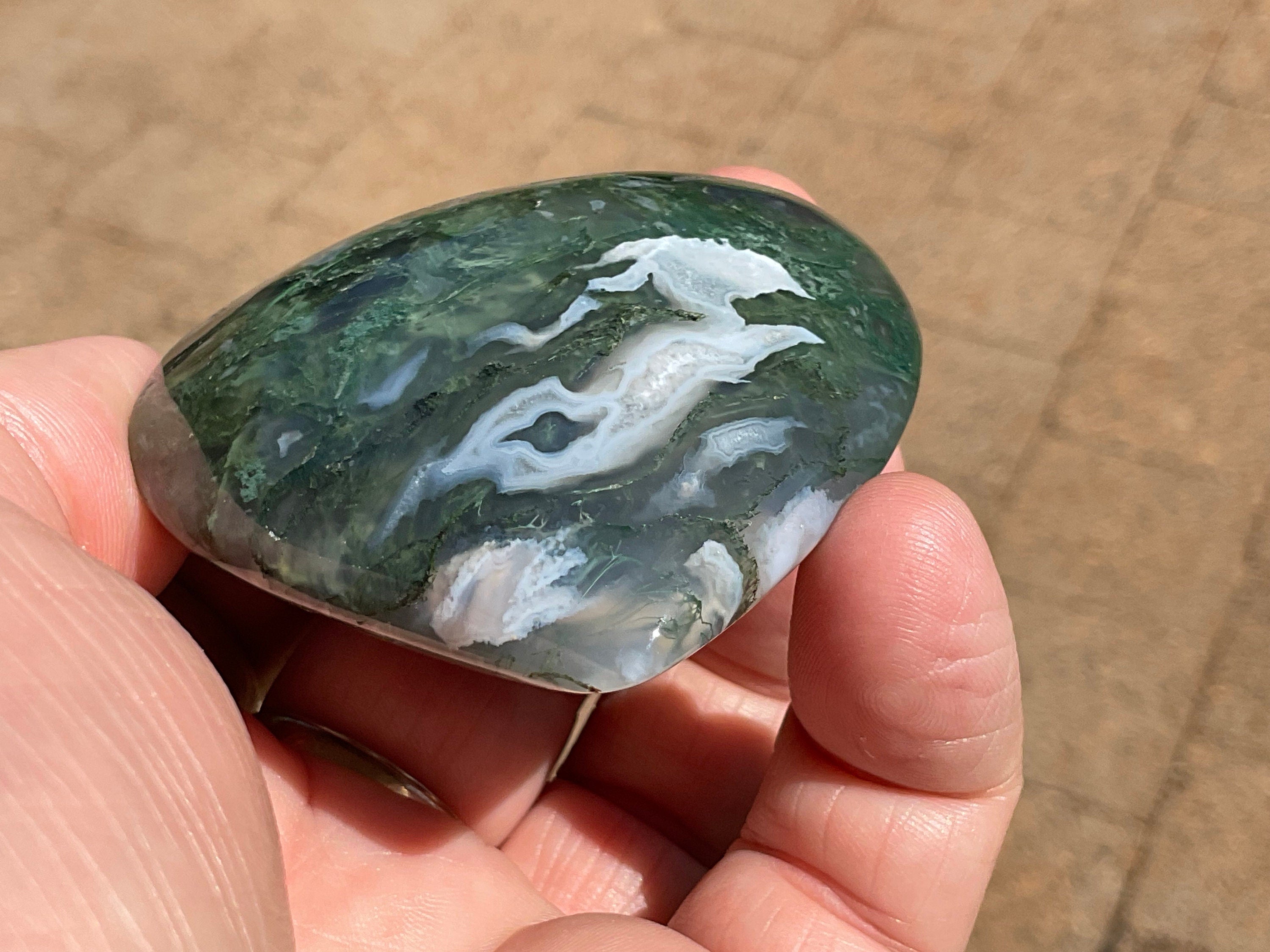97g Moss Agate Puffy Heart 2C
