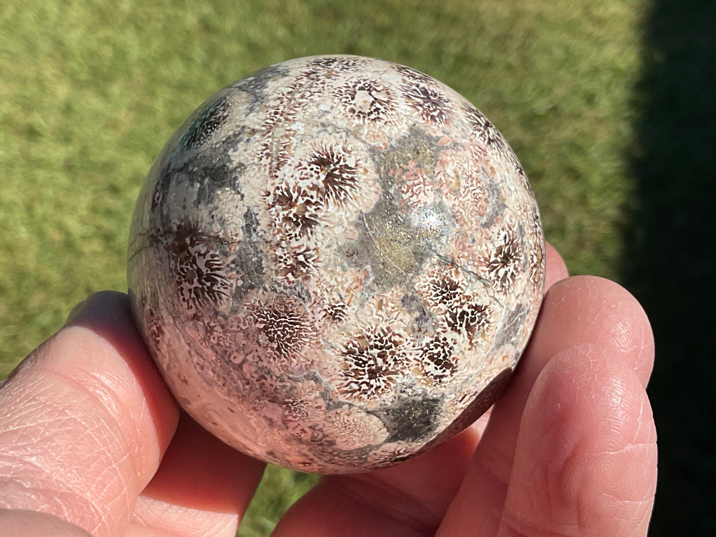 202g Green Cherry Blossom Jasper Sphere 5A