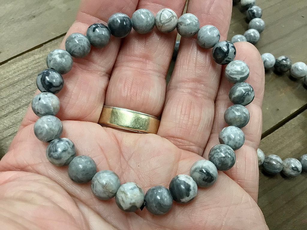 Map Stone Jasper 8mm Bead Bracelet