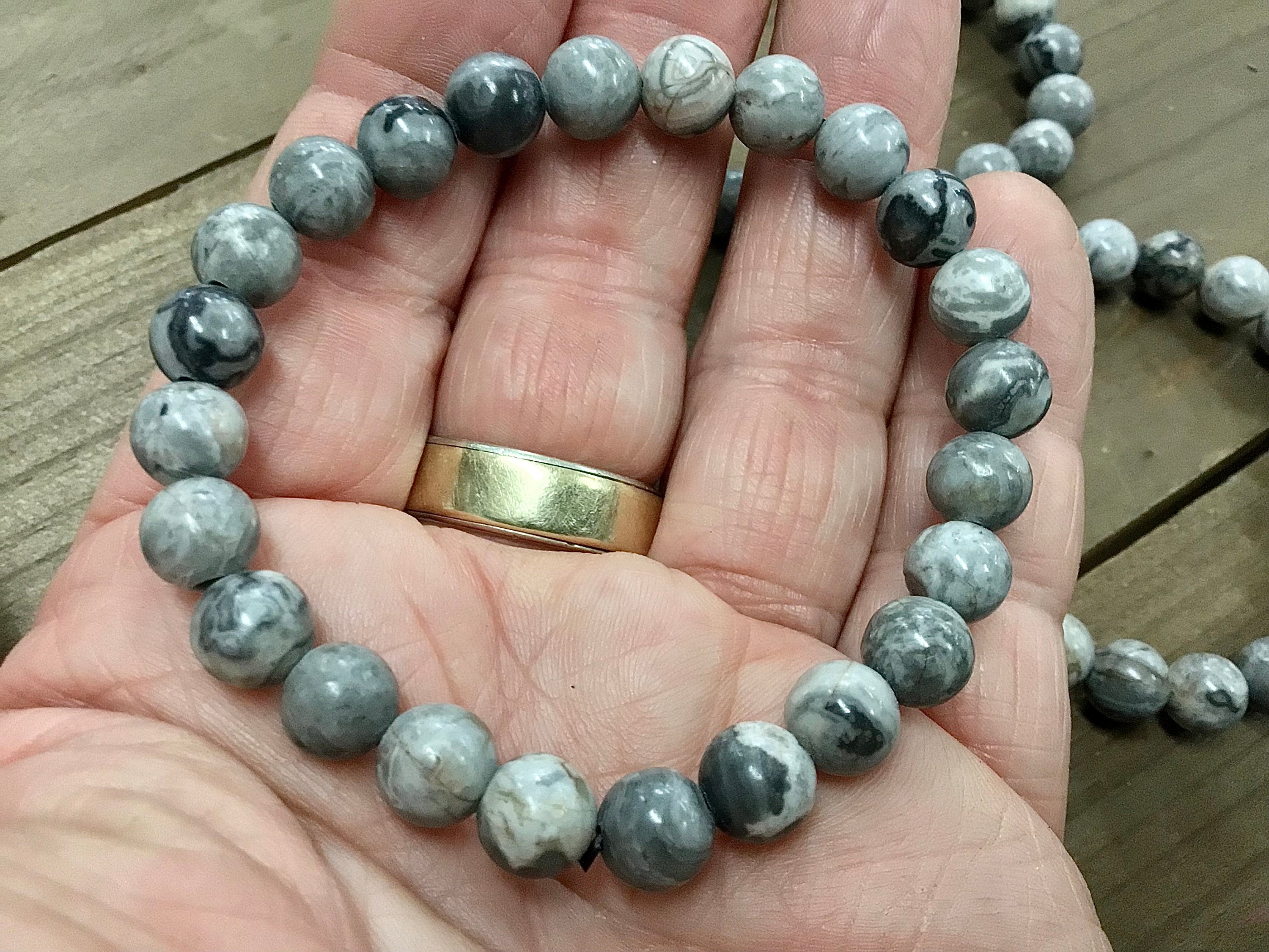 Map Stone Jasper 8mm Bead Bracelet
