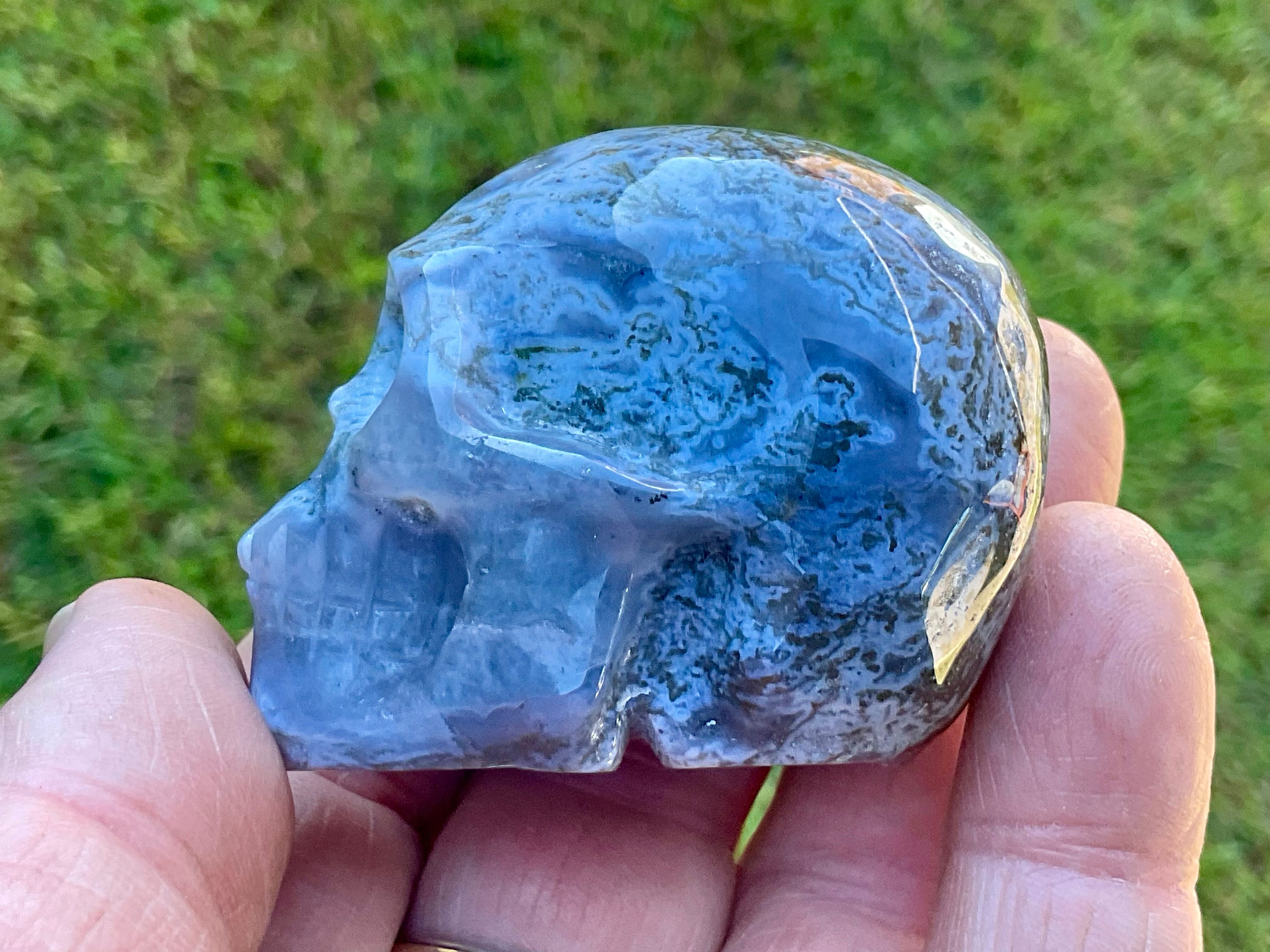 125g Moss Agate Skull 2A