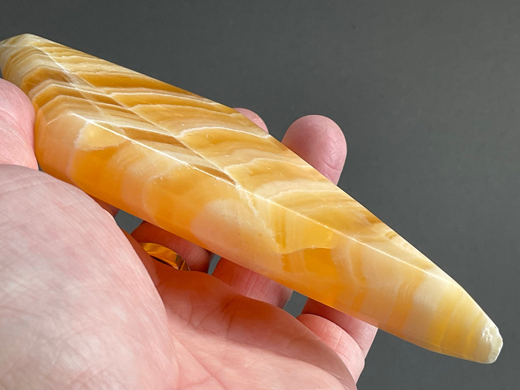238g Orange Banded Calcite Polished Freeform Diamond 2B