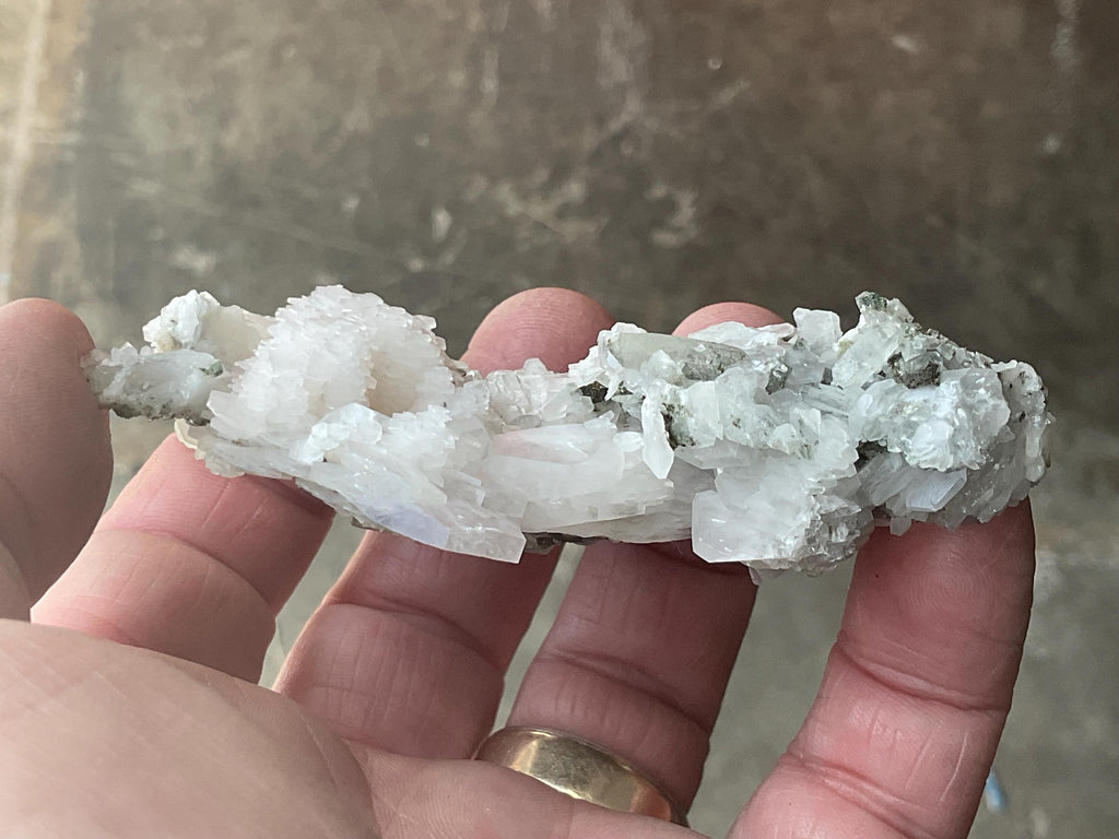 70g Hexagonal Flat Calcite on Chlorite Included Quartz Specimen A from Fujian, China