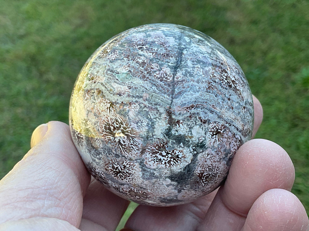 202g Green Cherry Blossom Jasper Sphere 5A