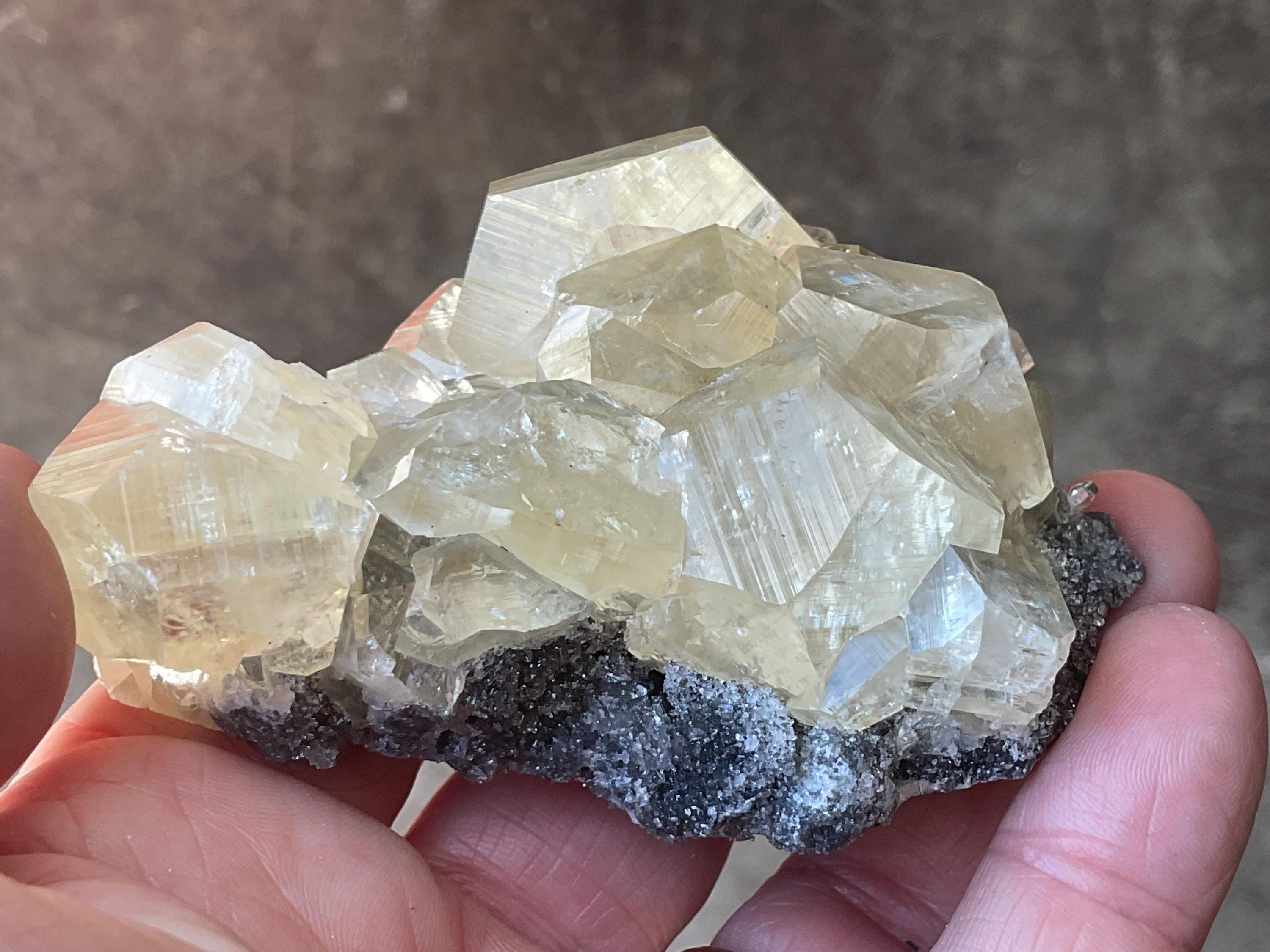 162g Champagne Diamond Calcite on Quartz/Sphalerite Matrix Specimen from Fujian, China