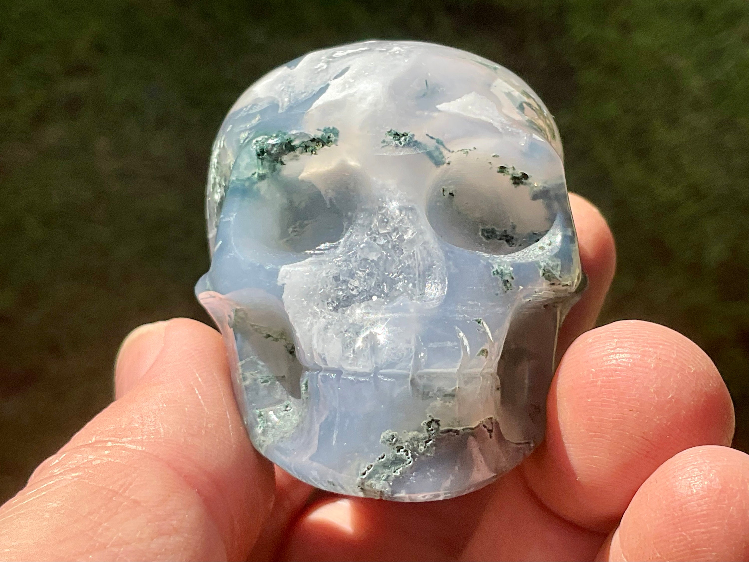 128g Moss Agate Skull 4A