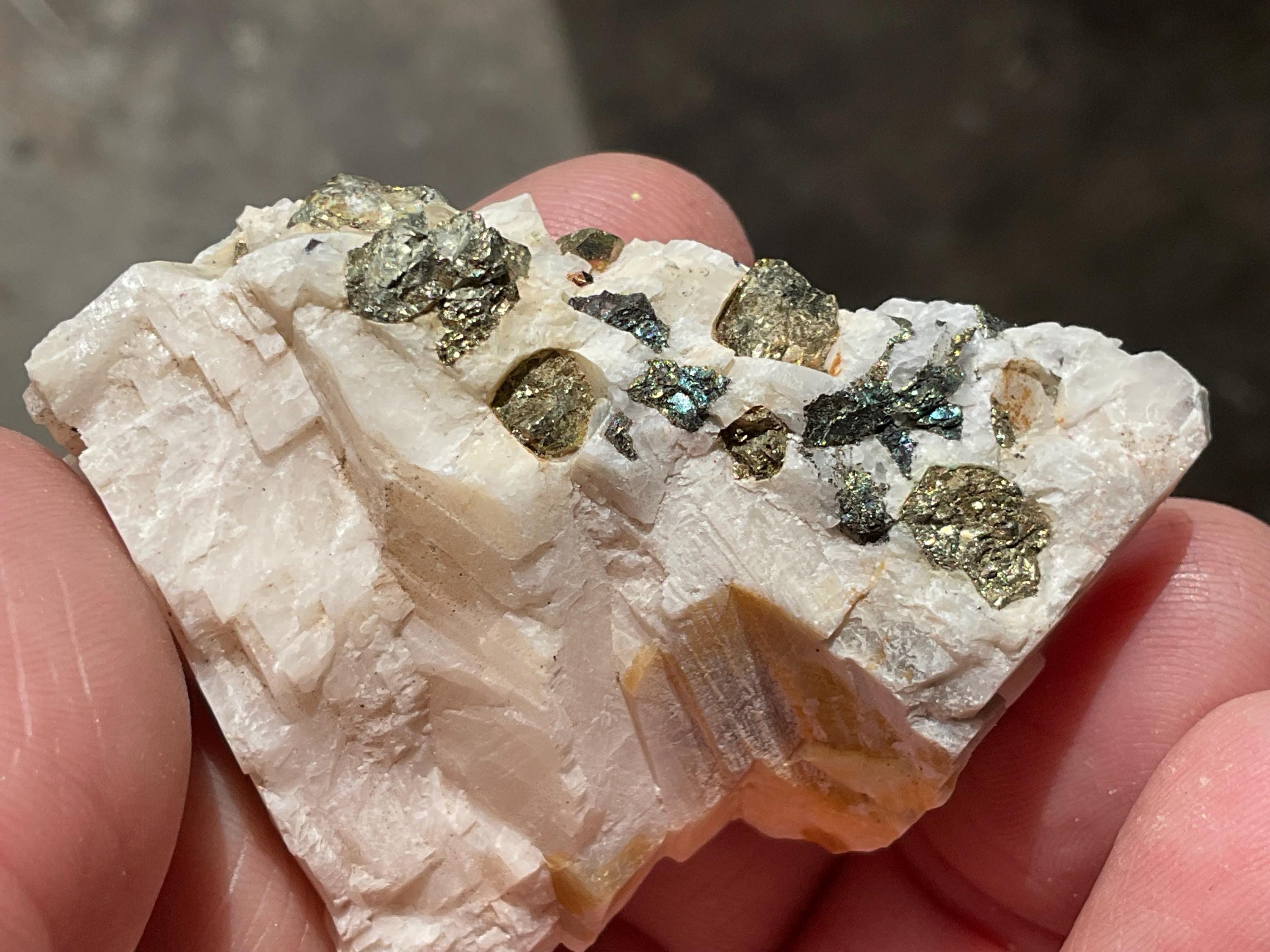 42g Bornite and Copper Minerals on Calcite Specimen D
