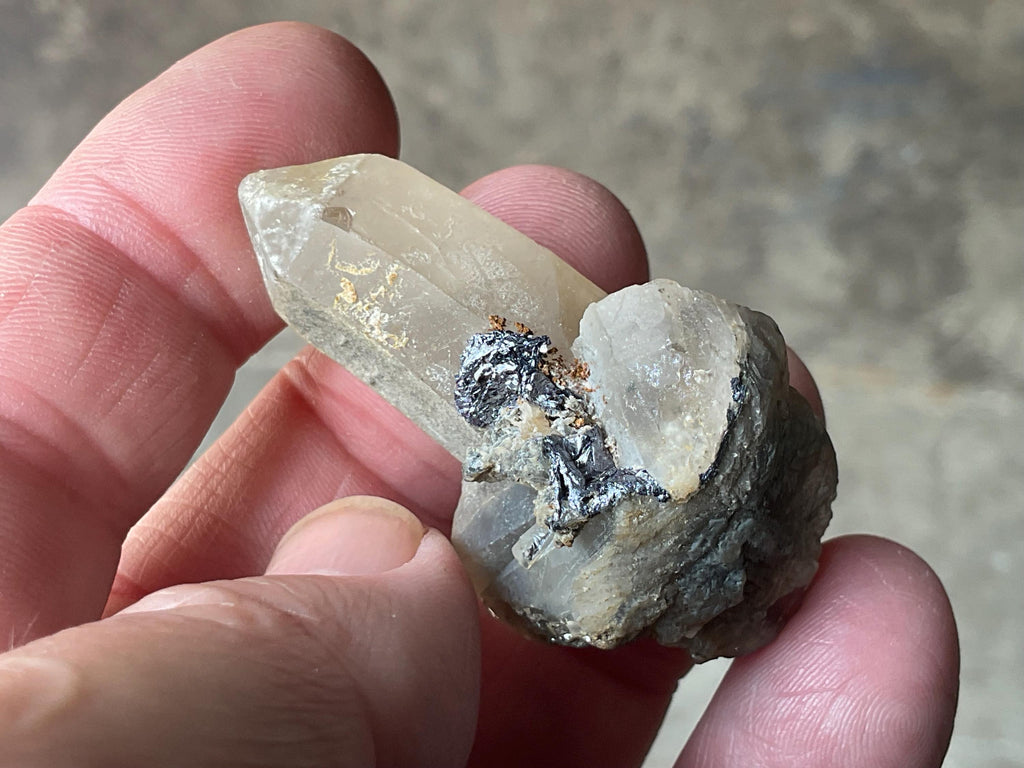 24g Molybdenite on Quartz Point Specimen 2B from Deepwater, Australia