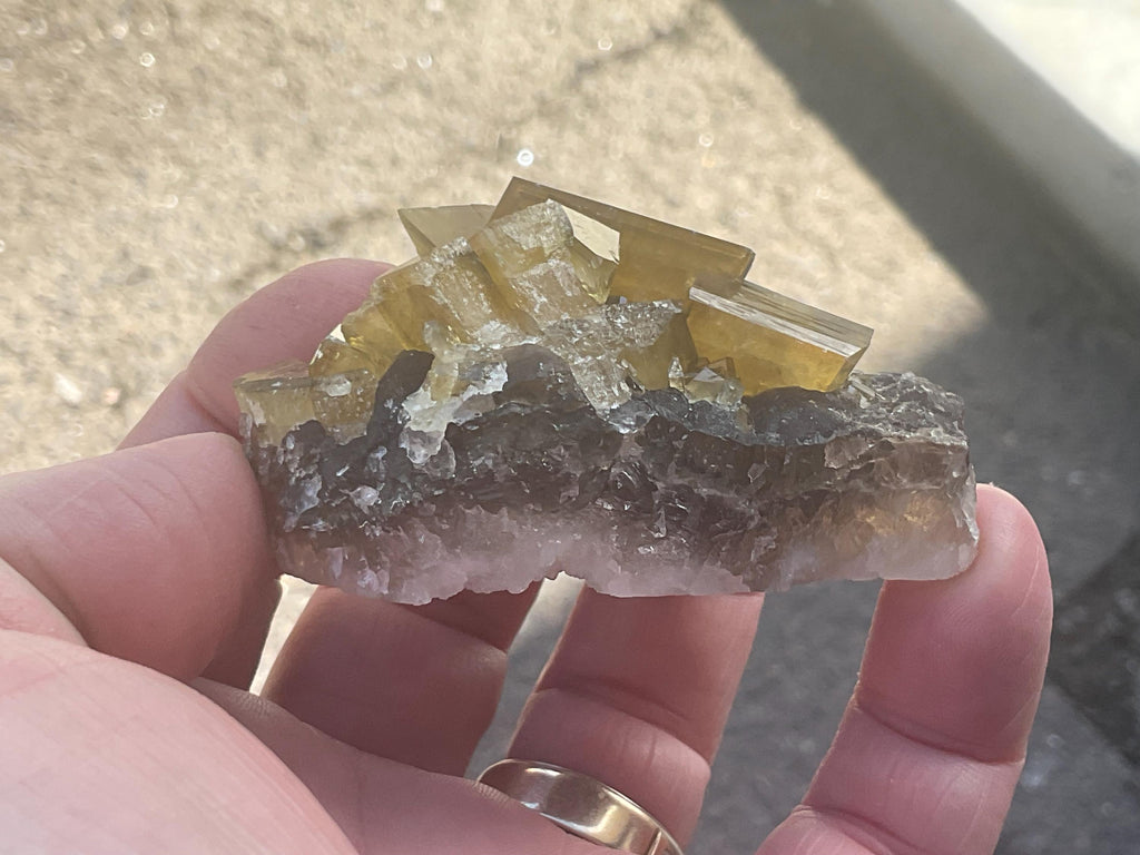 136g Tabular Golden Baryte on Botryoidal Fluorite Specimen 2C from Jiangxi