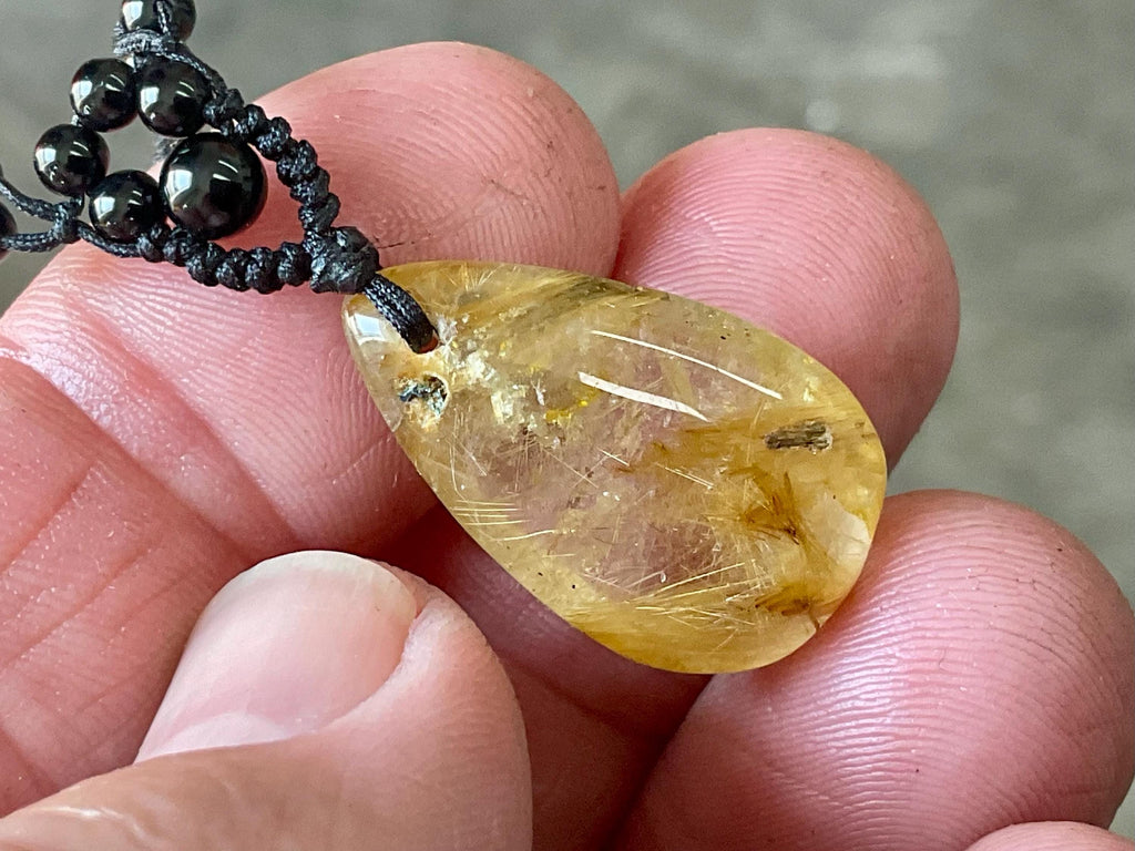 Golden Rutile Teardrop Adjustable Pendant A