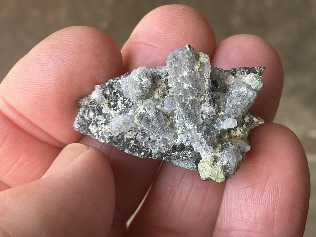 12g Botryoidal Fluorite with Valentinite on Stibnite Specimen 4B from Jiangxi, China