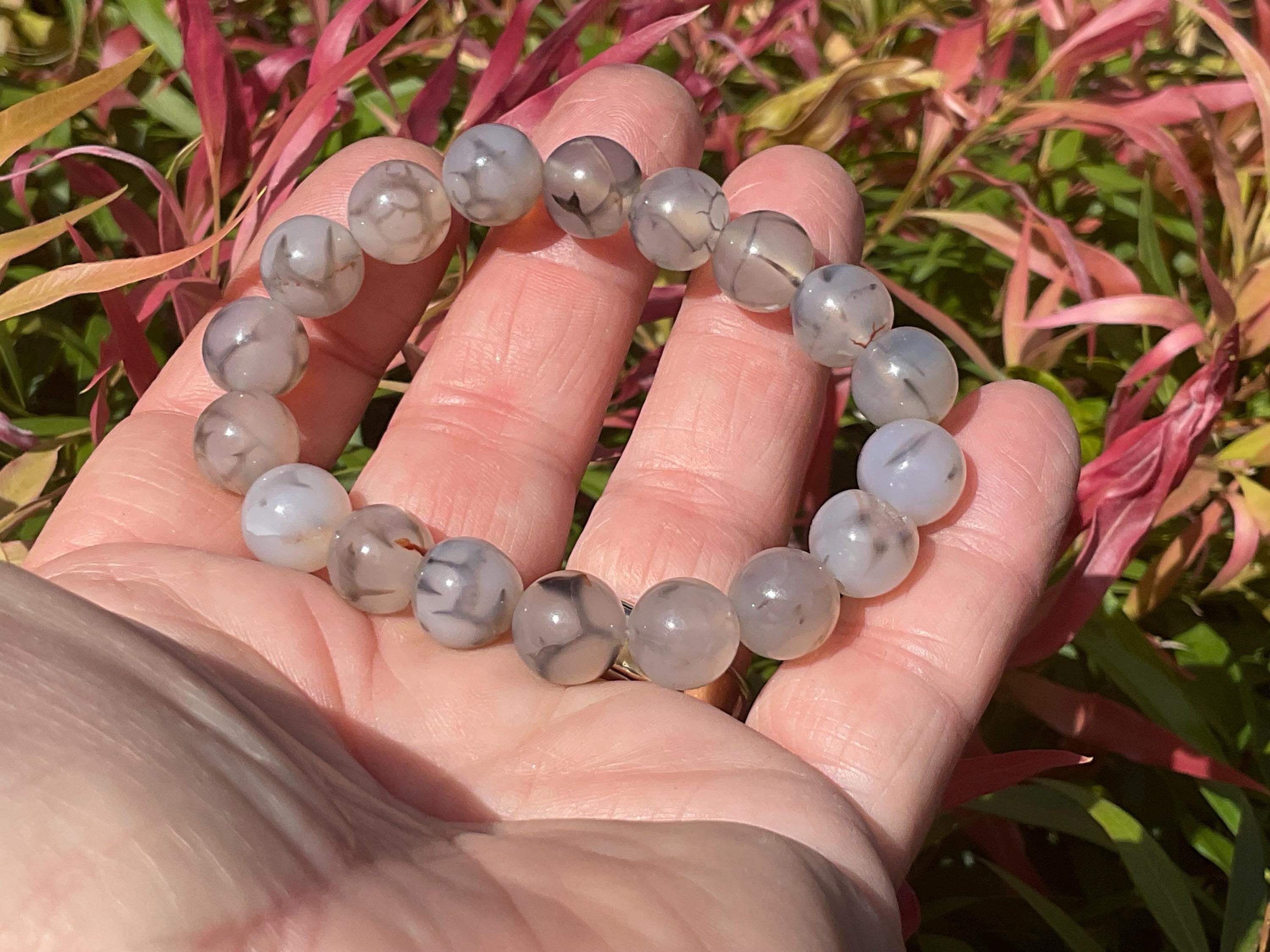 Agate “Spider Web” 10mm Bead Mala Bracelet B