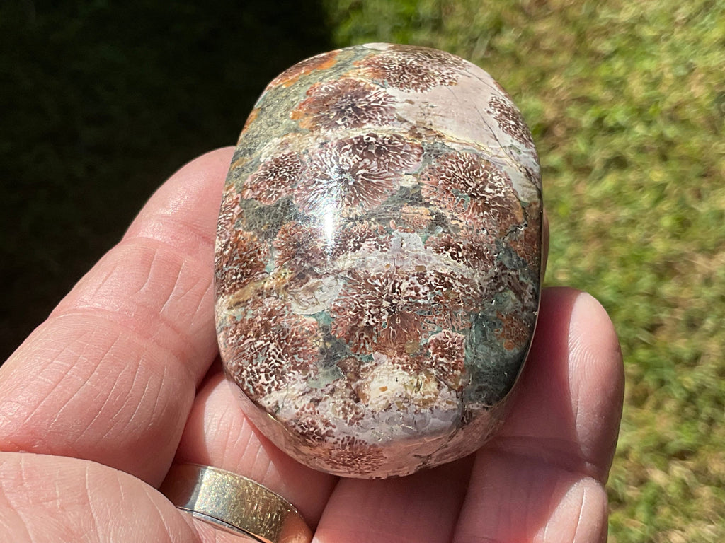 100g Green Cherry Blossom Jasper Palmstone 10C