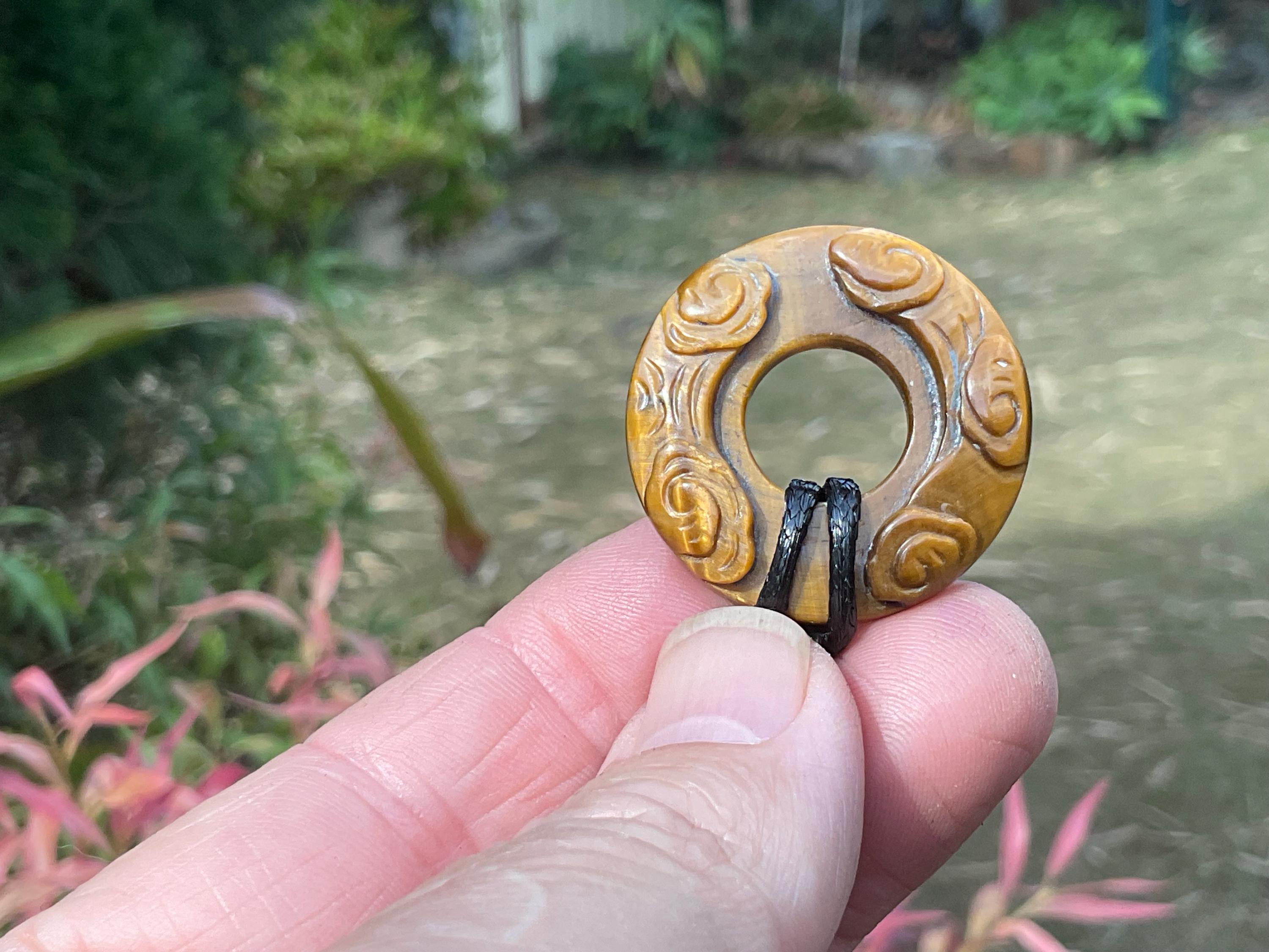 Tiger Eye Donut (Pi Stone) Flower Pendant C