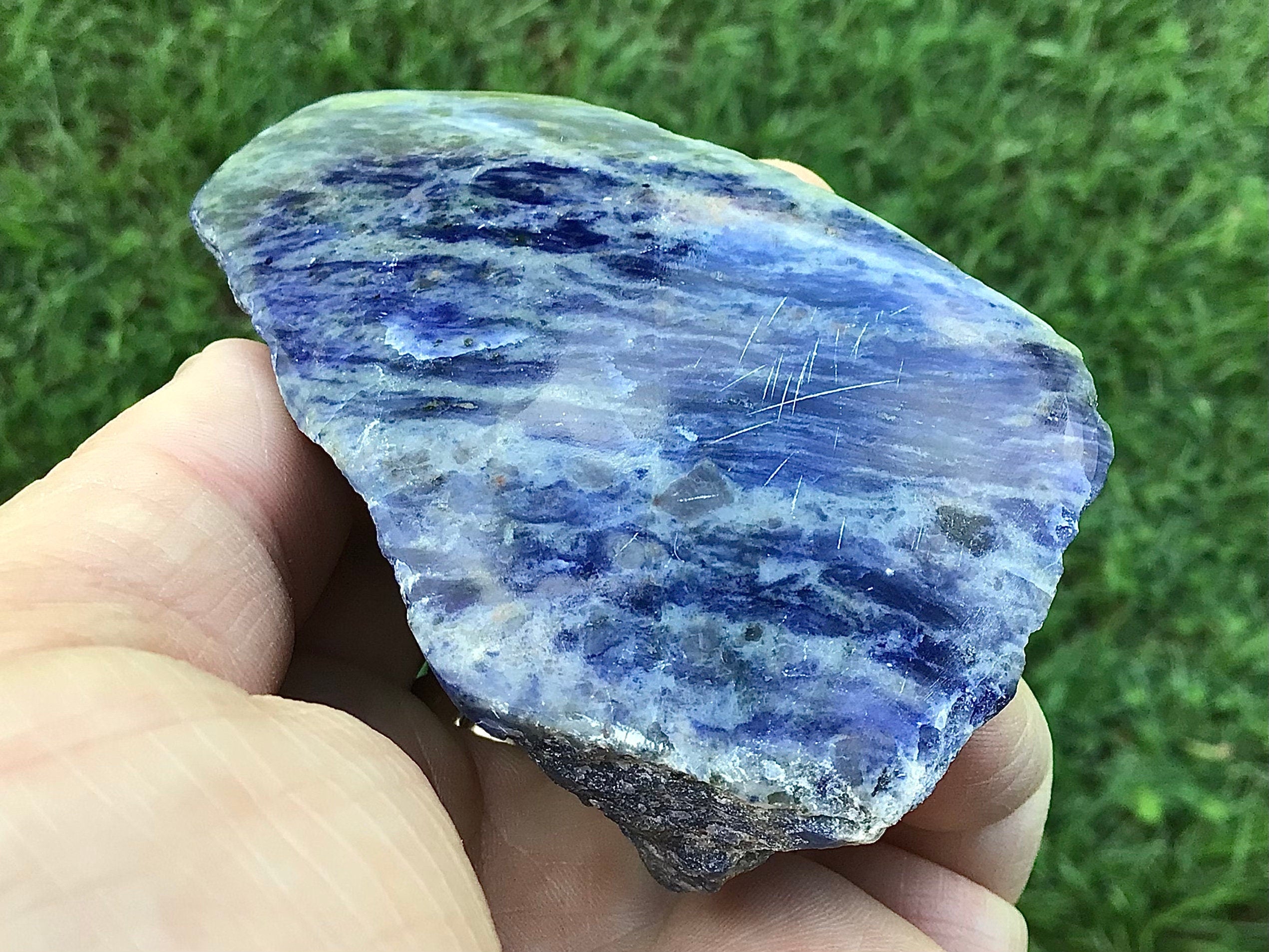 195g Sodalite with Graphite One Side Polished 1C