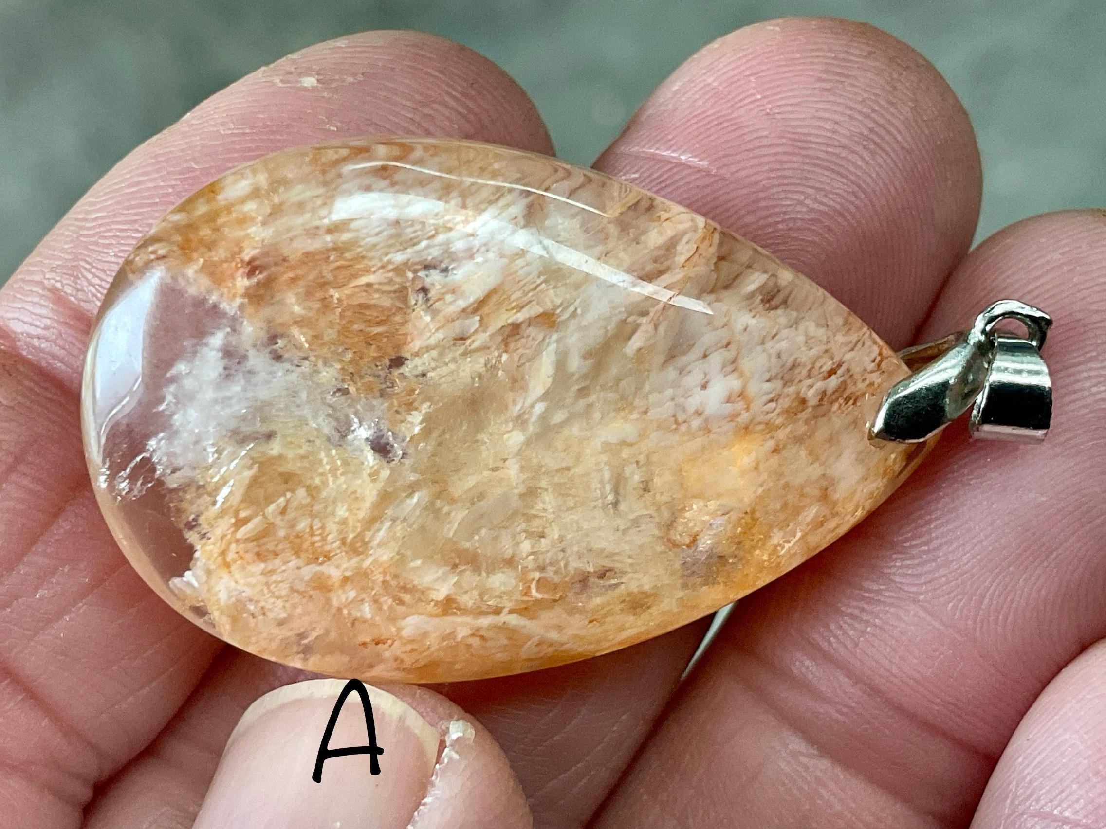 White Feather with Hematite Garden Quartz Pendant 1A