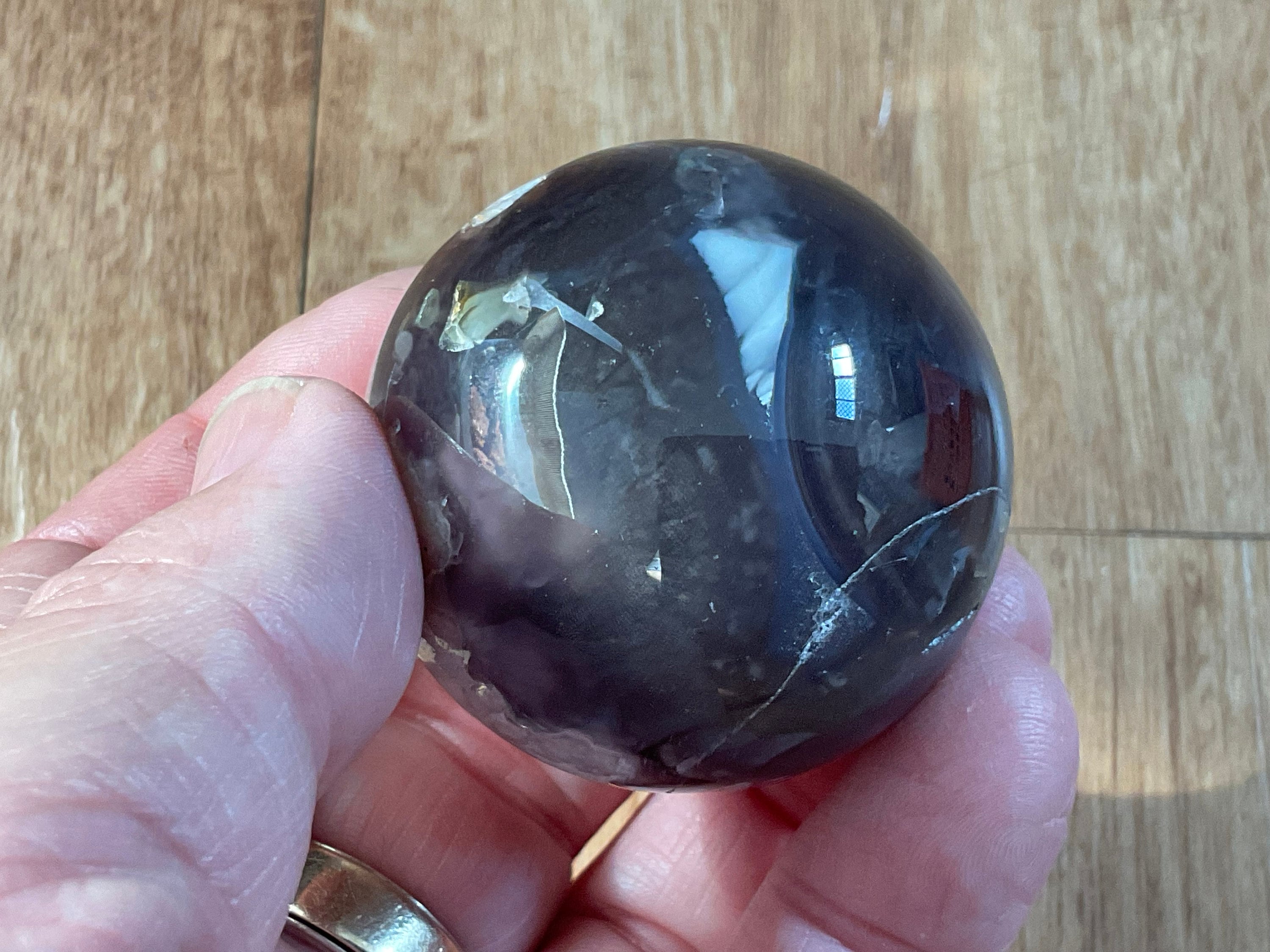 124g Black Flower Agate Sphere 1A