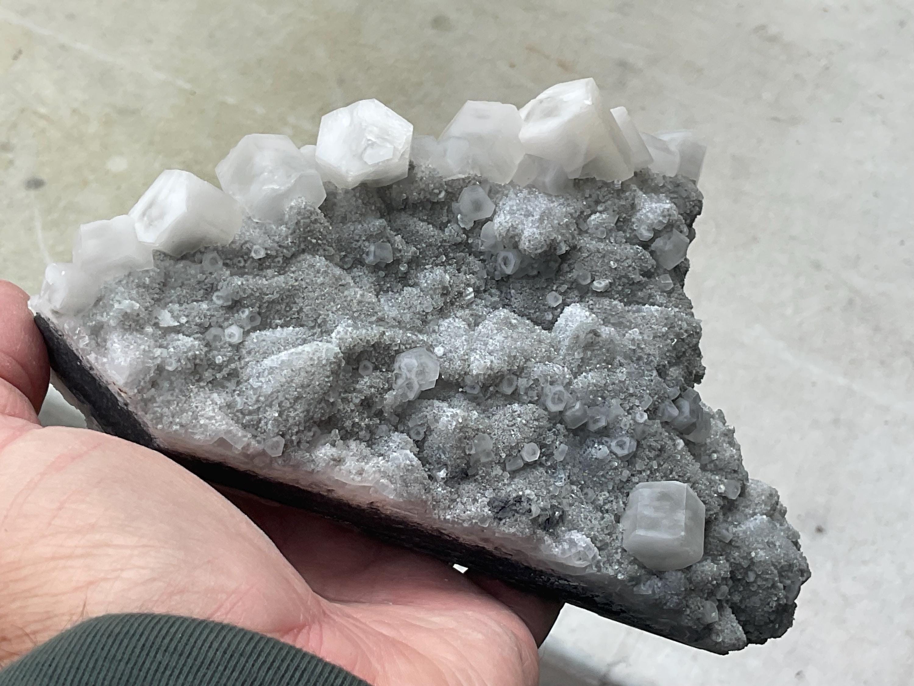 786g Mixed Calcite on Druzy Sphalerite Cabinet Specimen