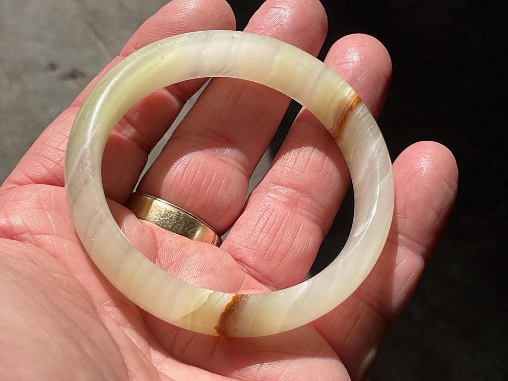 42g Small Green Banded Onyx Solid Bangle 2B