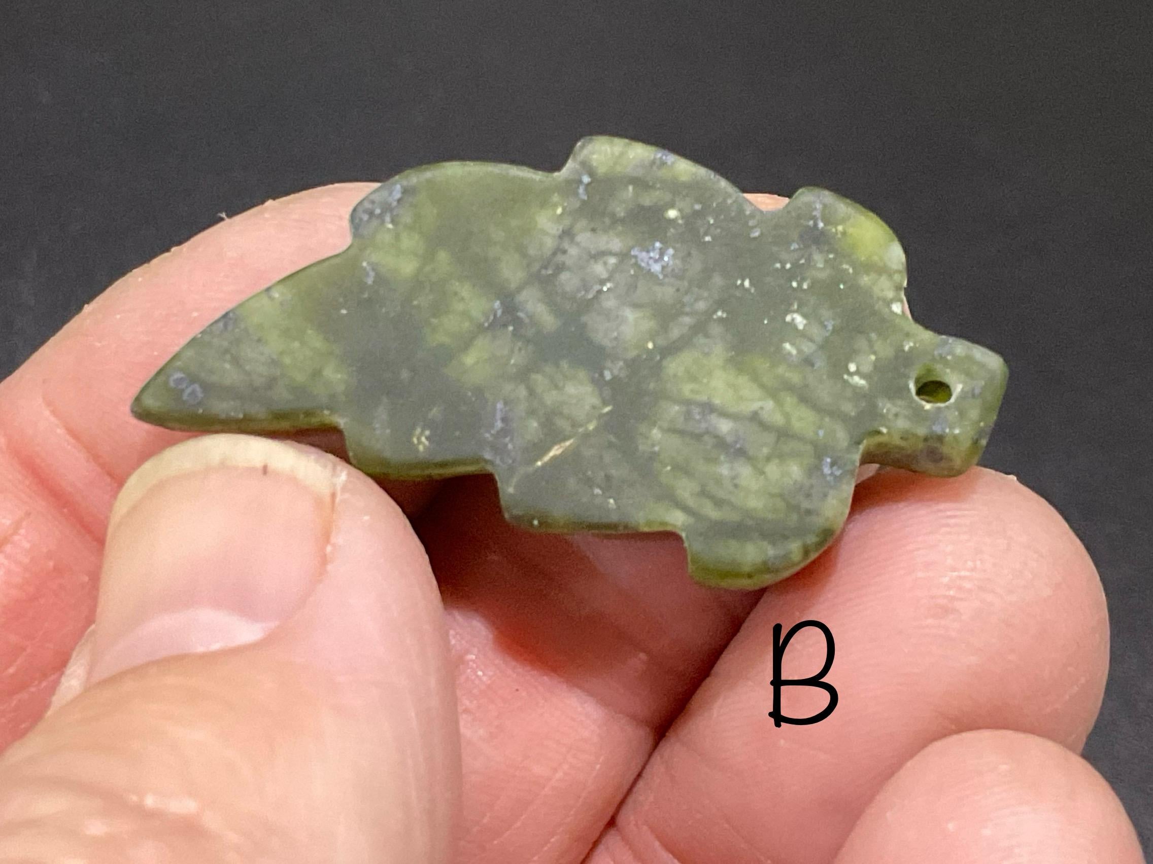 Dark Green Pakistan Asterite Drilled Leaf Pendant Group 1