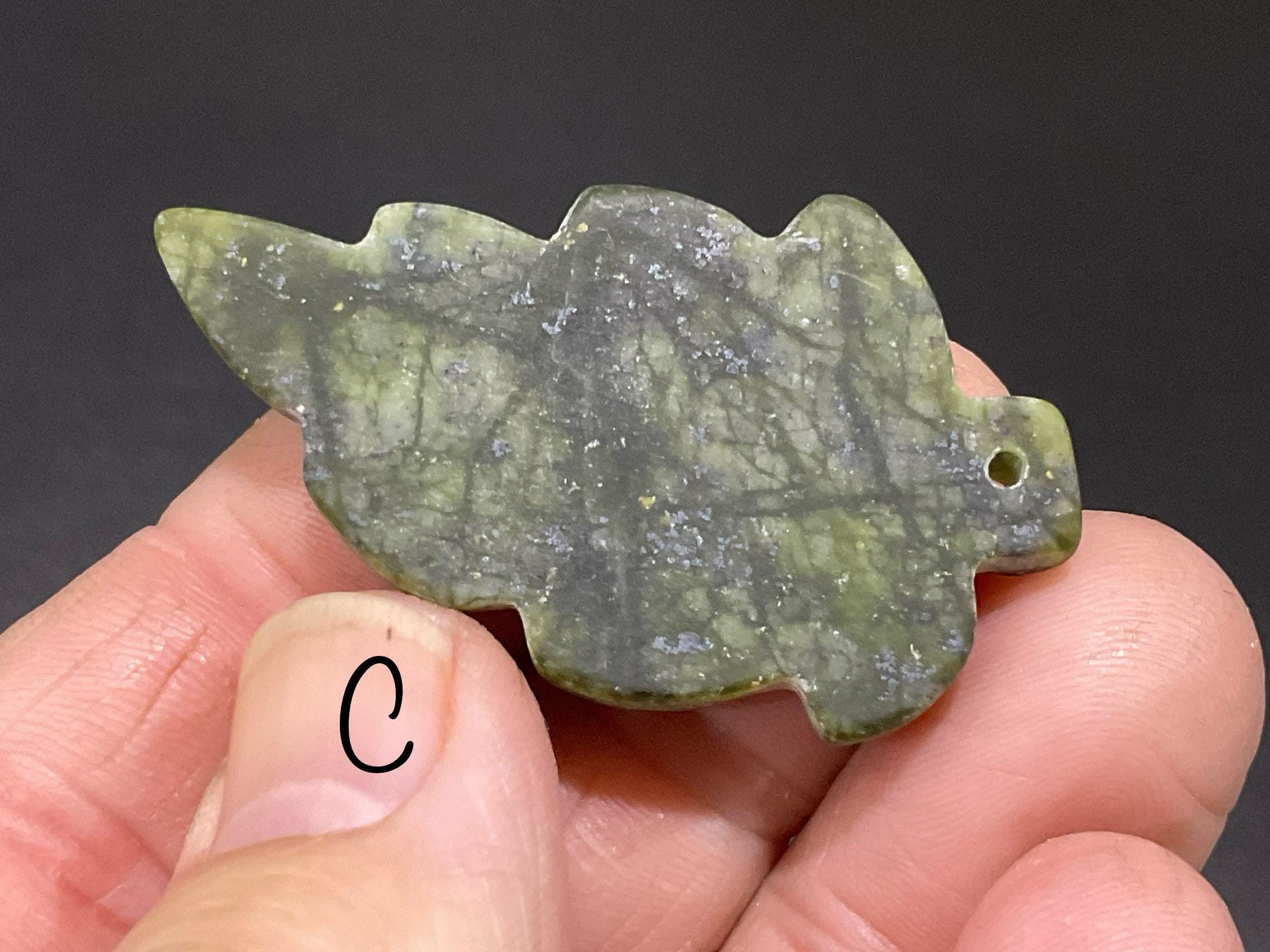 Dark Green Pakistan Asterite Drilled Leaf Pendant Group 4