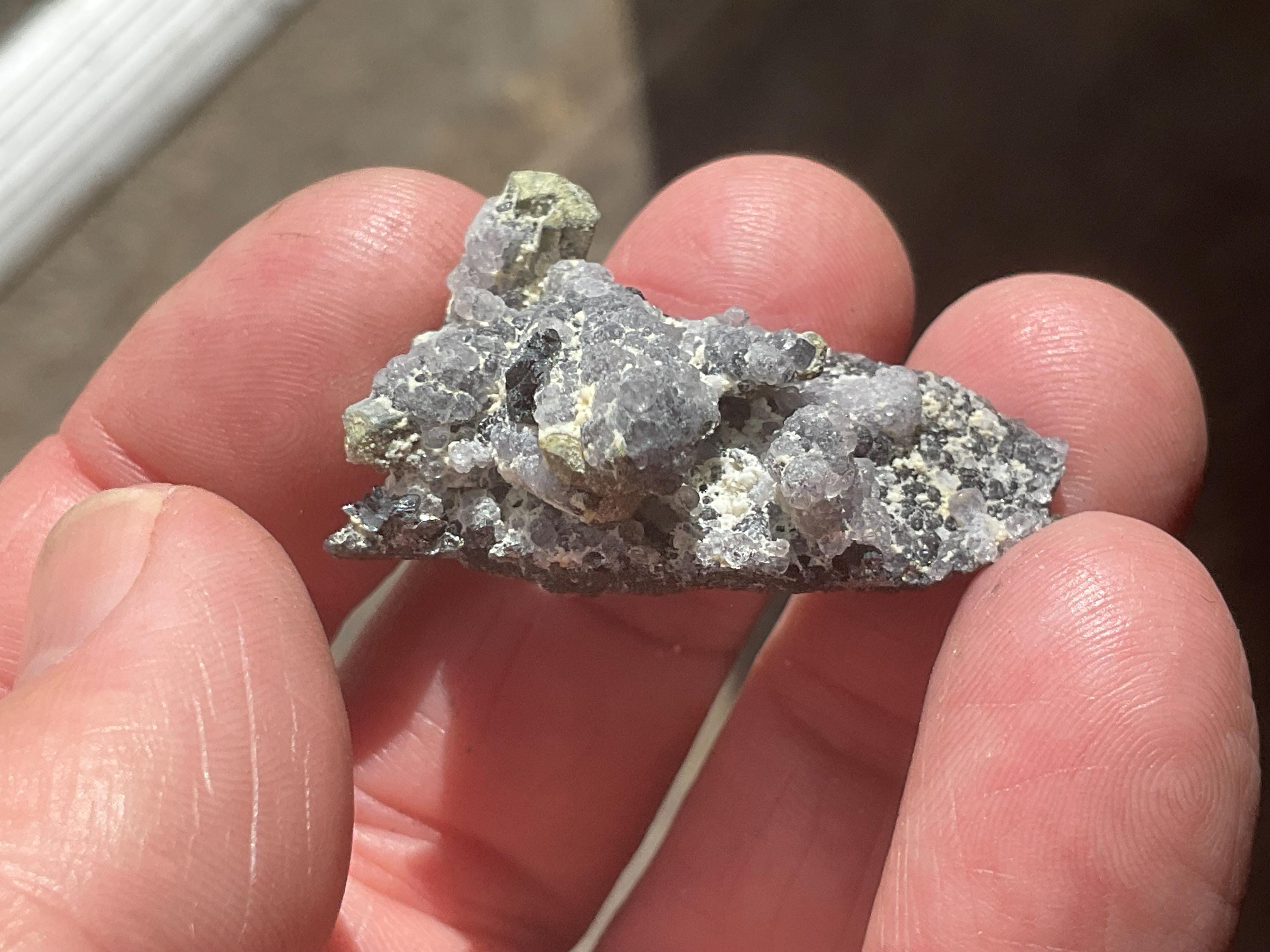 12g Botryoidal Fluorite with Valentinite on Stibnite Specimen 4B from Jiangxi, China