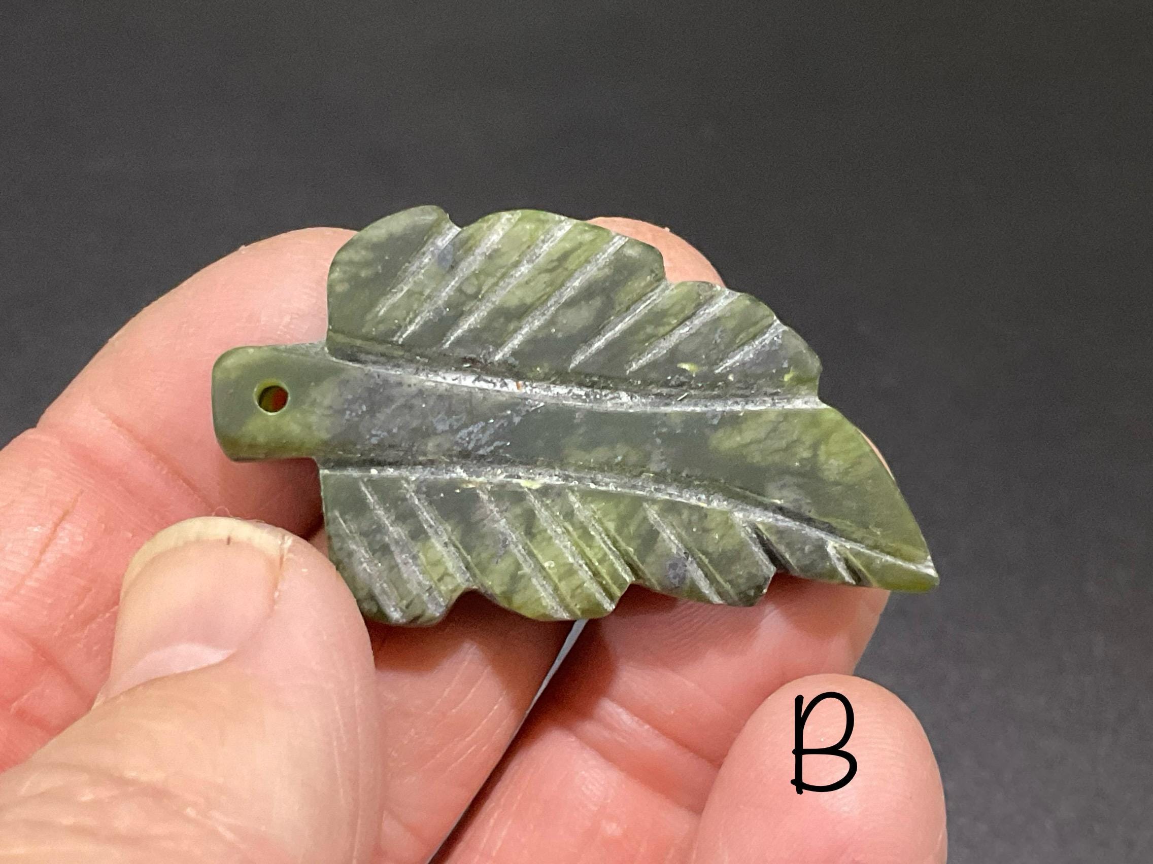 Dark Green Pakistan Asterite Drilled Leaf Pendant Group 3