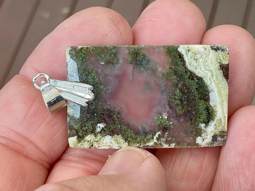 10g Moss Agate Rectangular Pendant