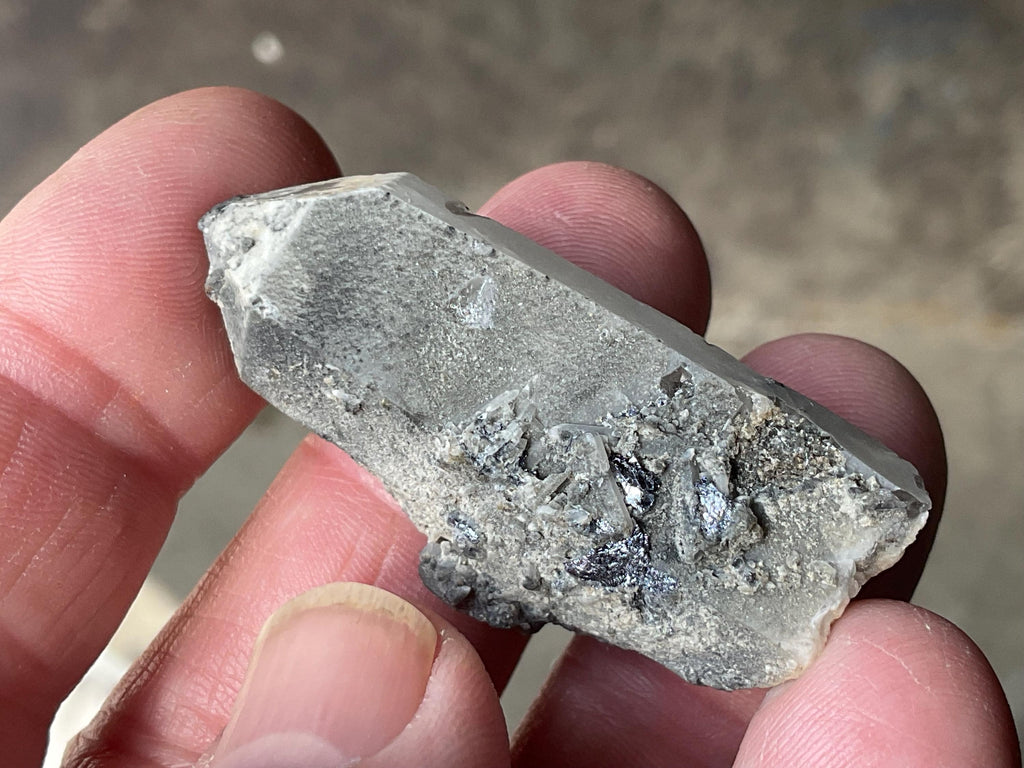 16g Molybdenite on Quartz Point Specimen 1B from Deepwater, Australia