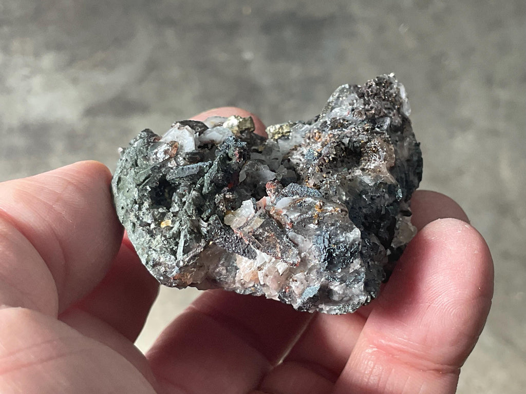 92g Pyrite encrusted Calcite on Limonite Quartz Specimen 4A from Fujian, China
