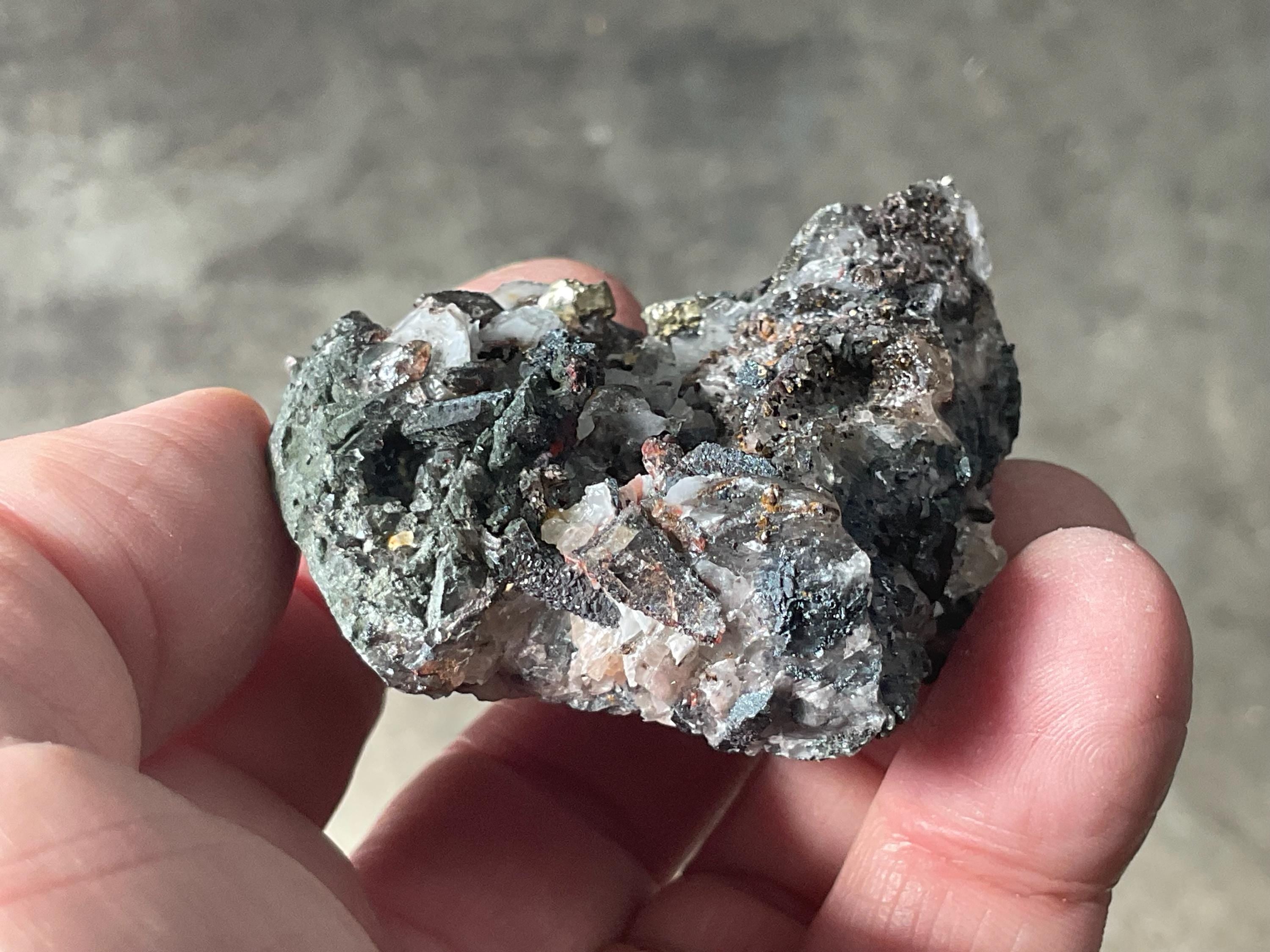 92g Pyrite encrusted Calcite on Limonite Quartz Specimen 4A from Fujian, China