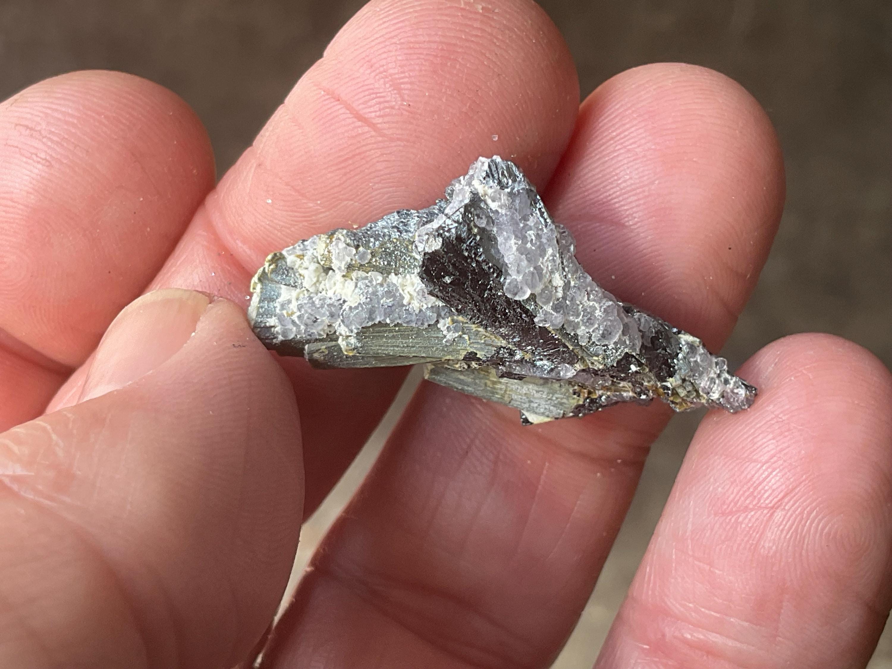 8g Botryoidal Fluorite and Valentinite on Stibnite Specimen 3C from Jiangxi, China