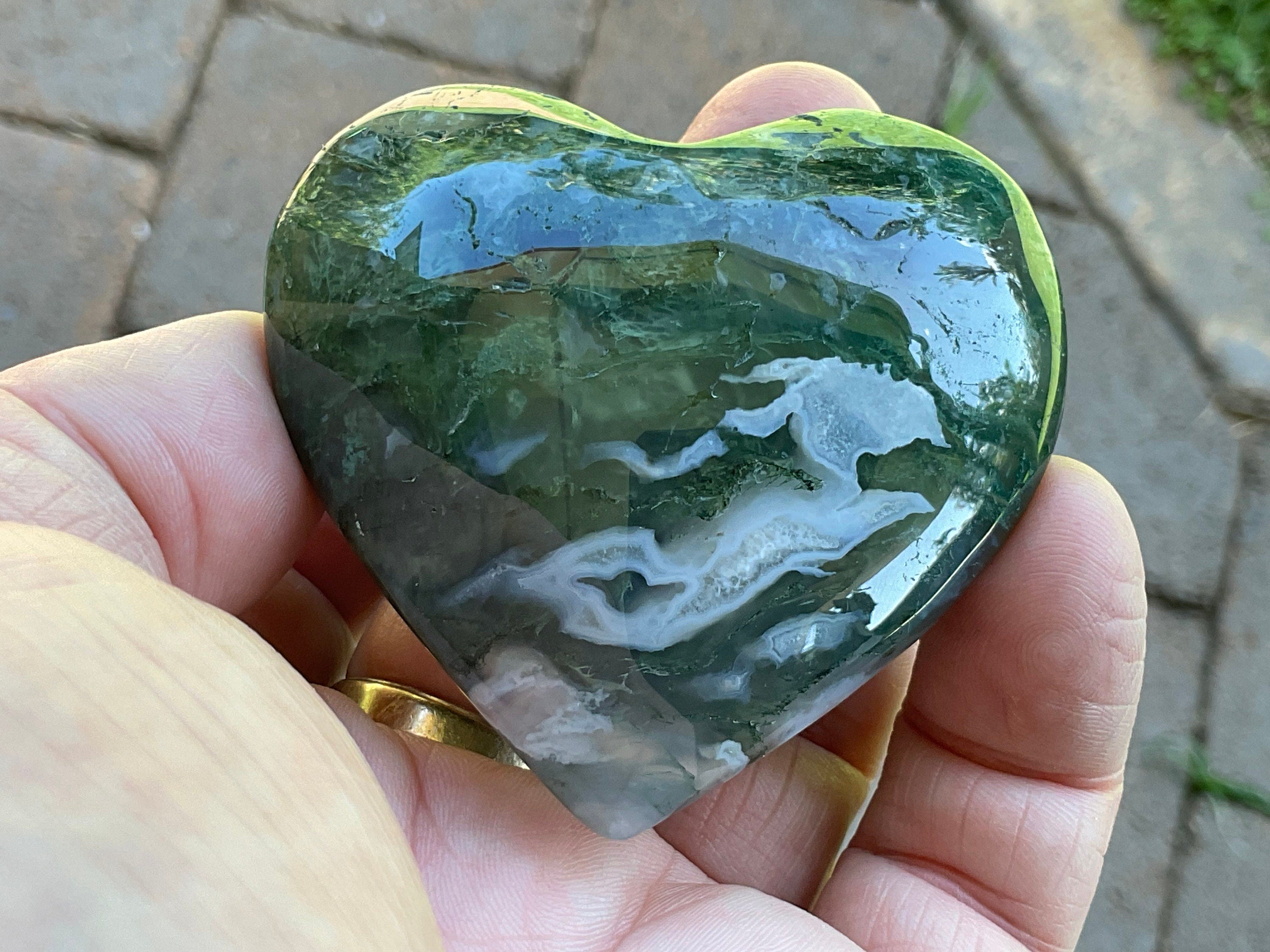 97g Moss Agate Puffy Heart 2C