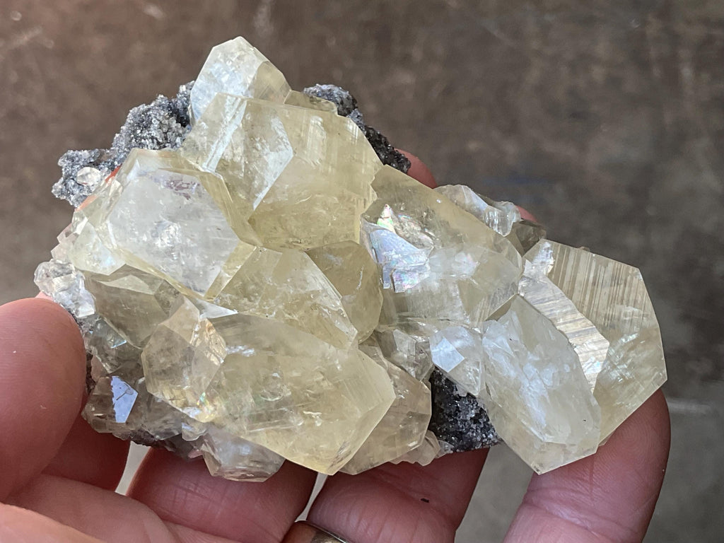 162g Champagne Diamond Calcite on Quartz/Sphalerite Matrix Specimen from Fujian, China