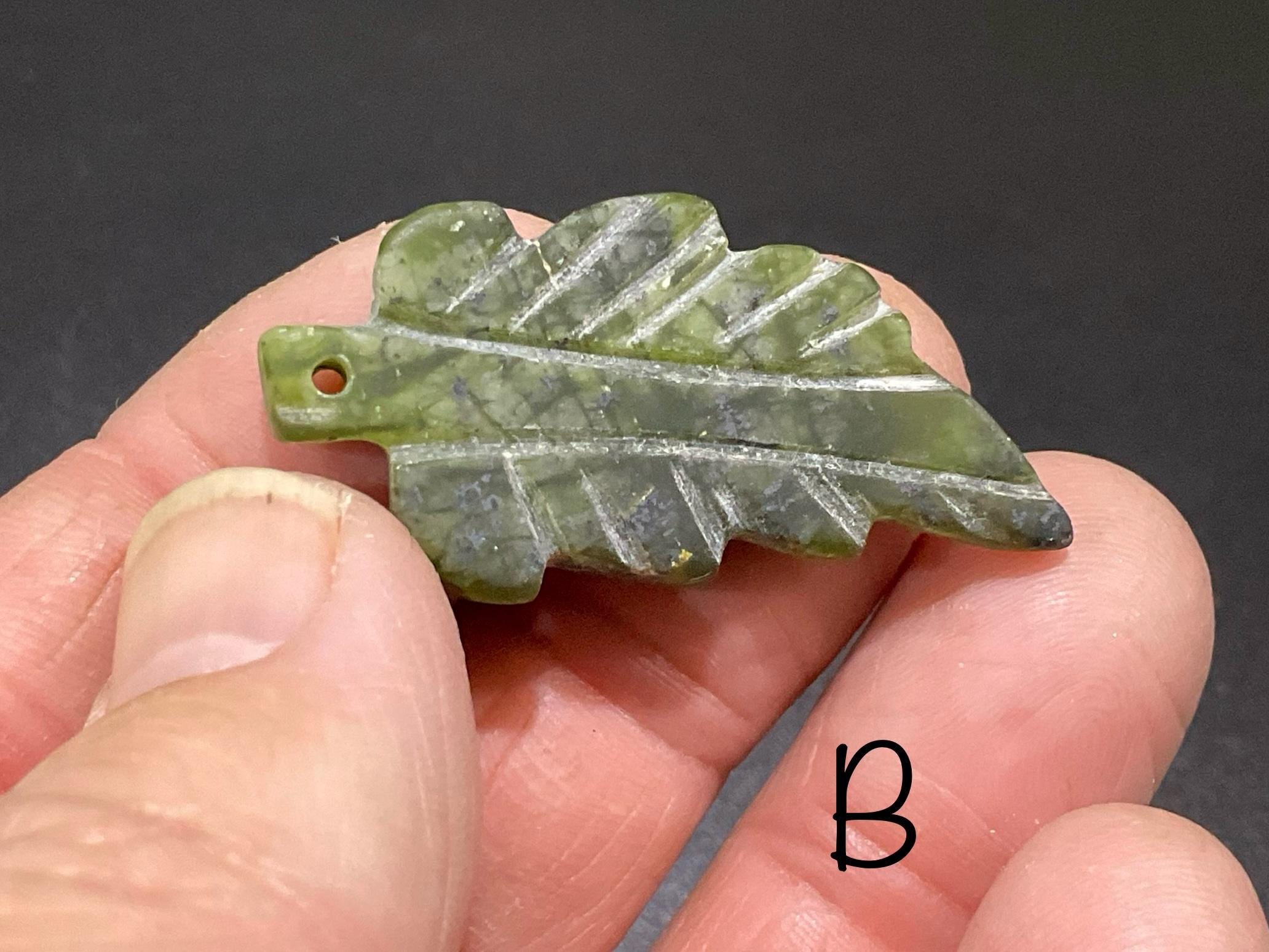 Dark Green Pakistan Asterite Drilled Leaf Pendant Group 1