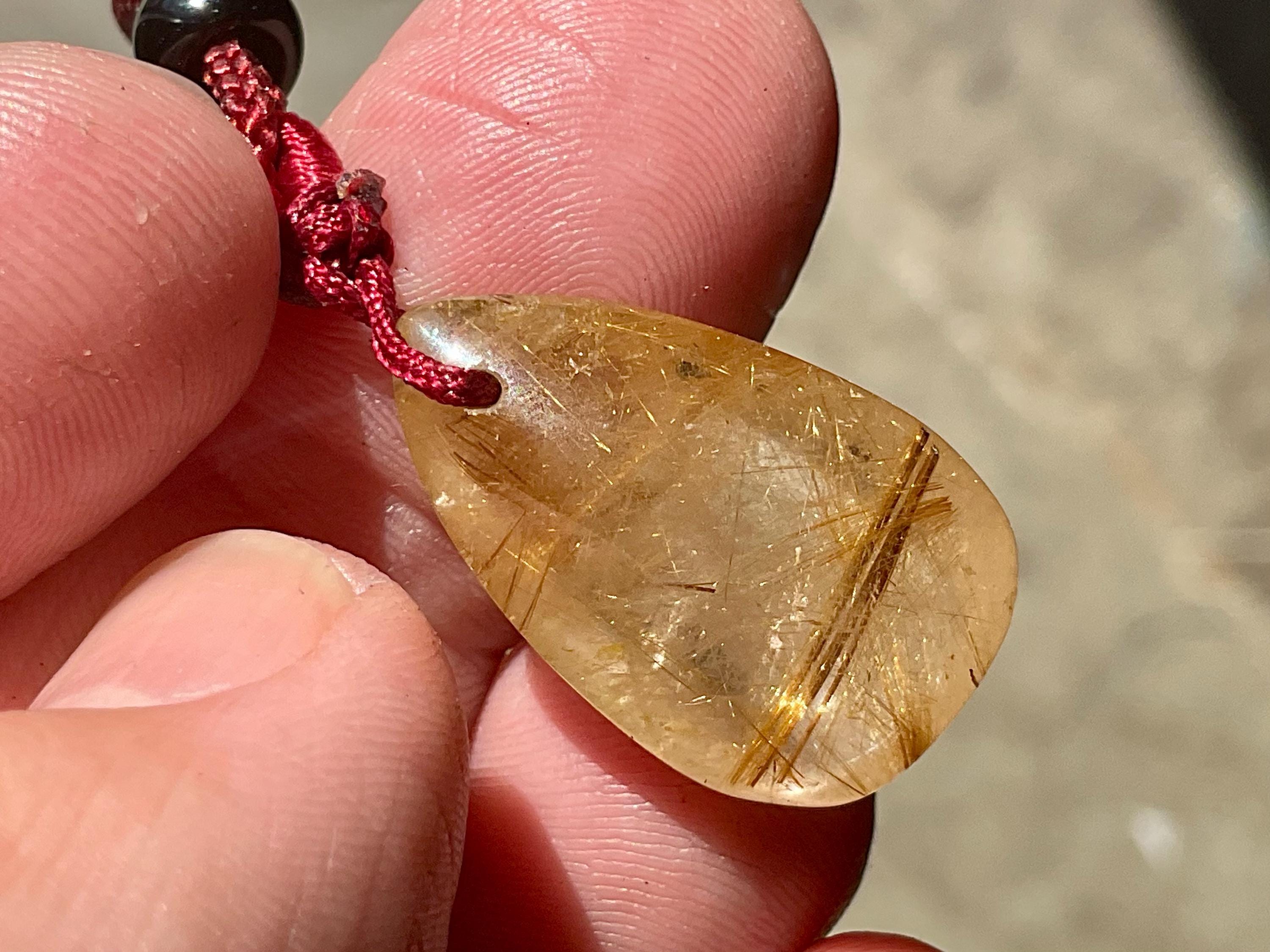 Golden Rutile Teardrop Adjustable Pendant B