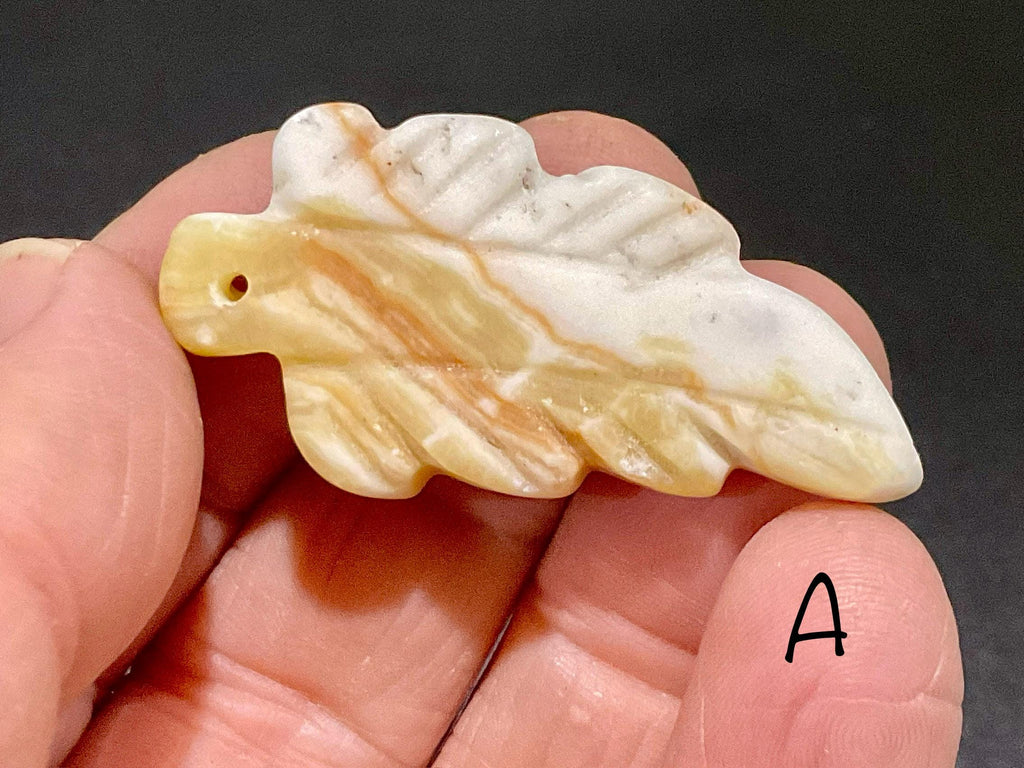 Orange Banded Calcite Drilled Leaf Pendant Group 2