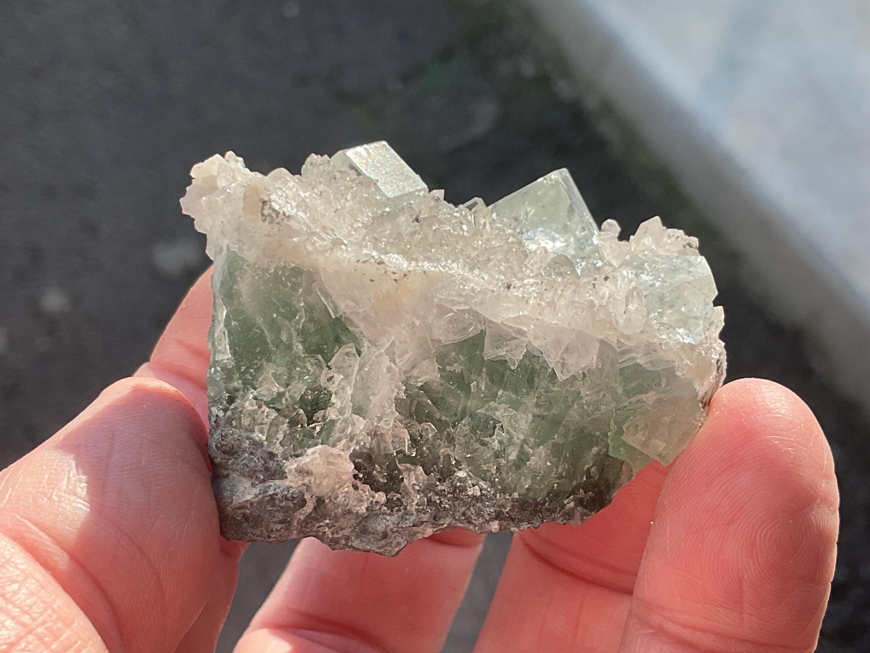 88g Pale Green Cubic Fluorite on Quartz/Fluorite Matrix Specimen A from Hunan, China