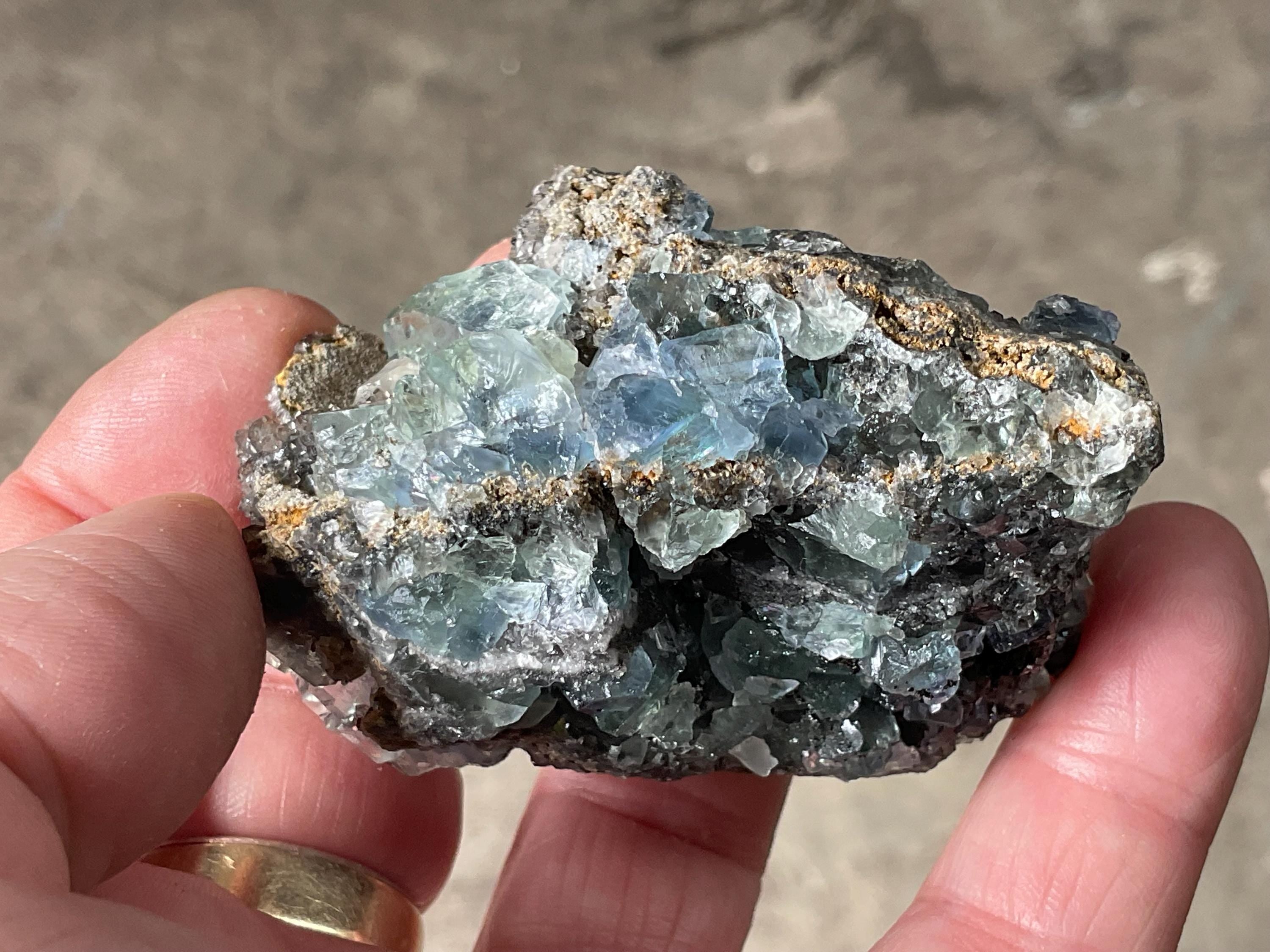 132g Blue/Green Fluorite on Quartz/Sphalerite Specimen 2B from Fujian, China