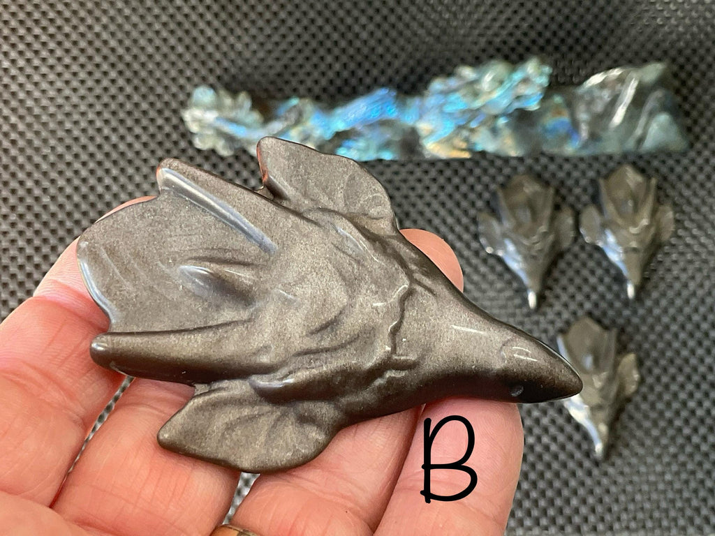 Silver Sheen Obsidian Dragon Head Carving