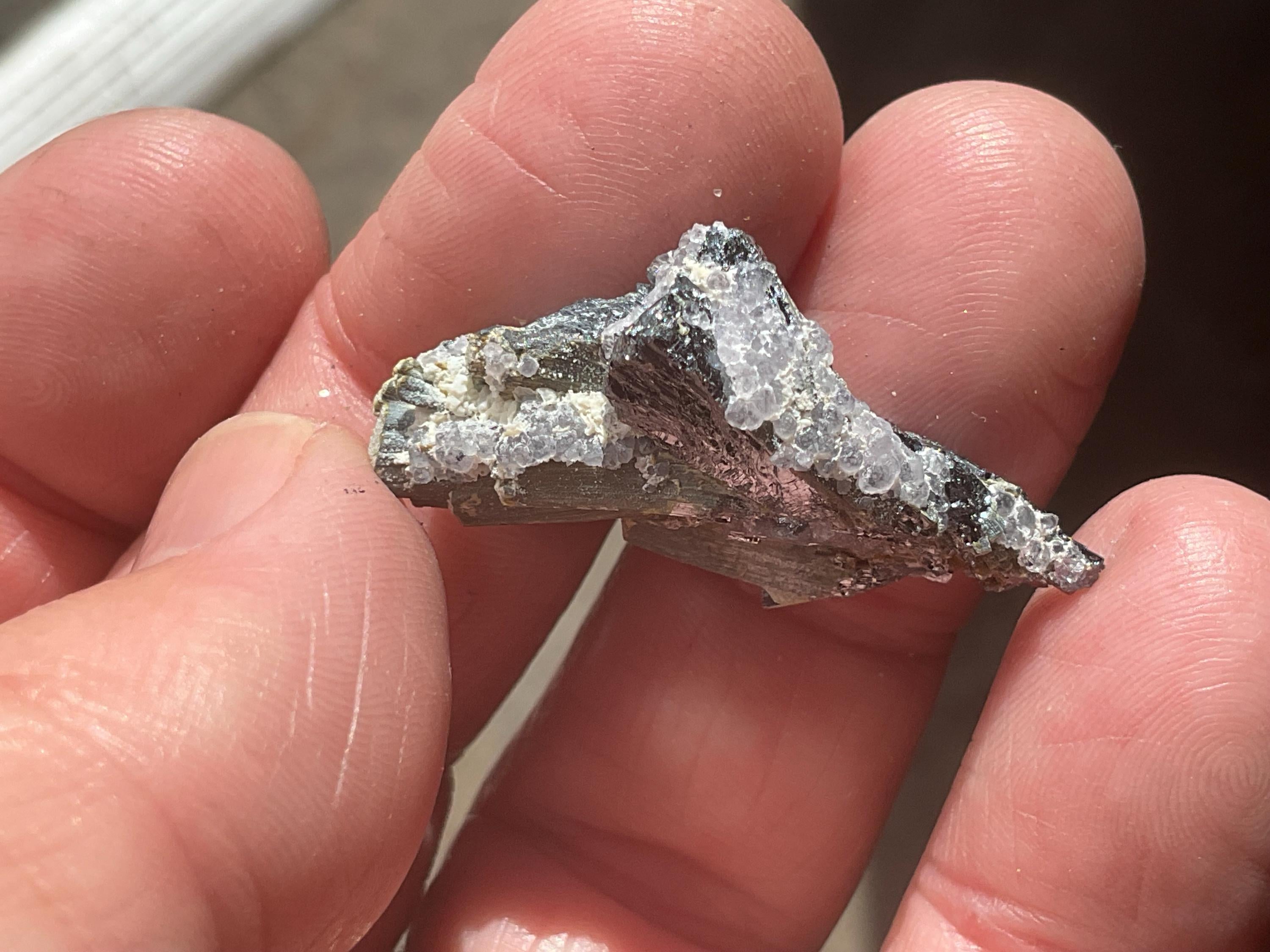 8g Botryoidal Fluorite and Valentinite on Stibnite Specimen 3C from Jiangxi, China
