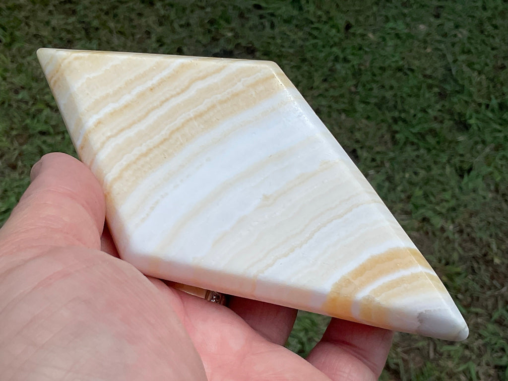 187g Orange Banded Calcite Polished Freeform Diamond 2A