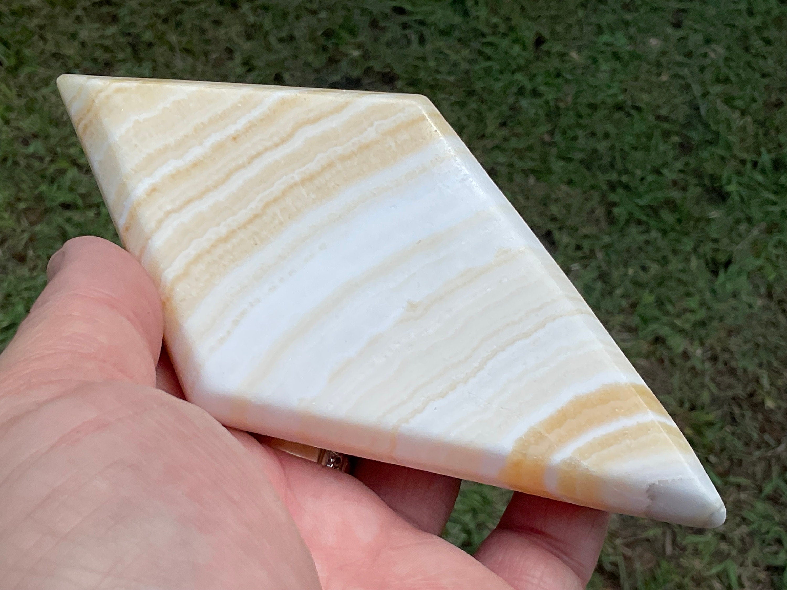 187g Orange Banded Calcite Polished Freeform Diamond 2A