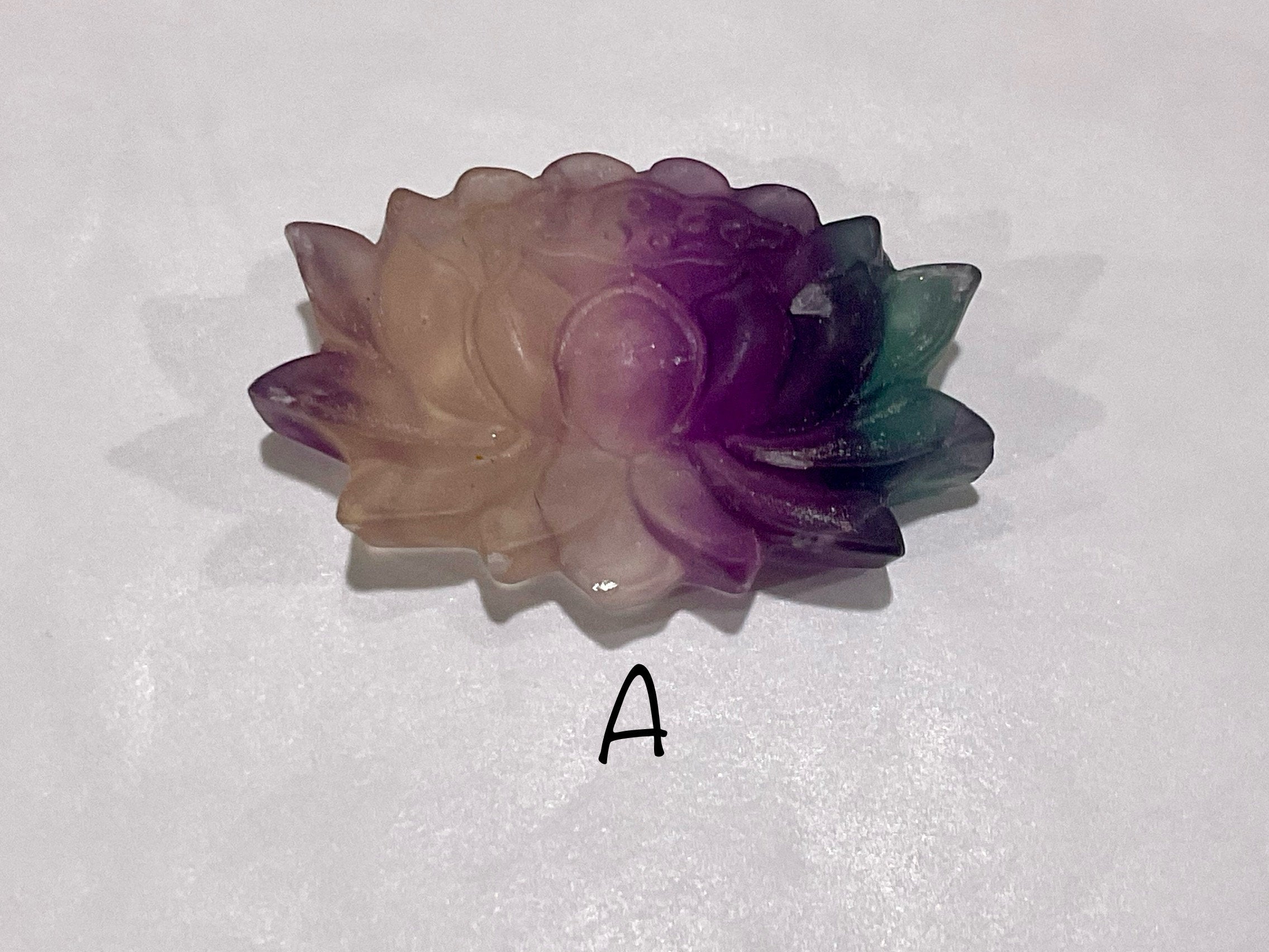 Matt Finish Rainbow Fluorite Lotus Flower Carving Group 2